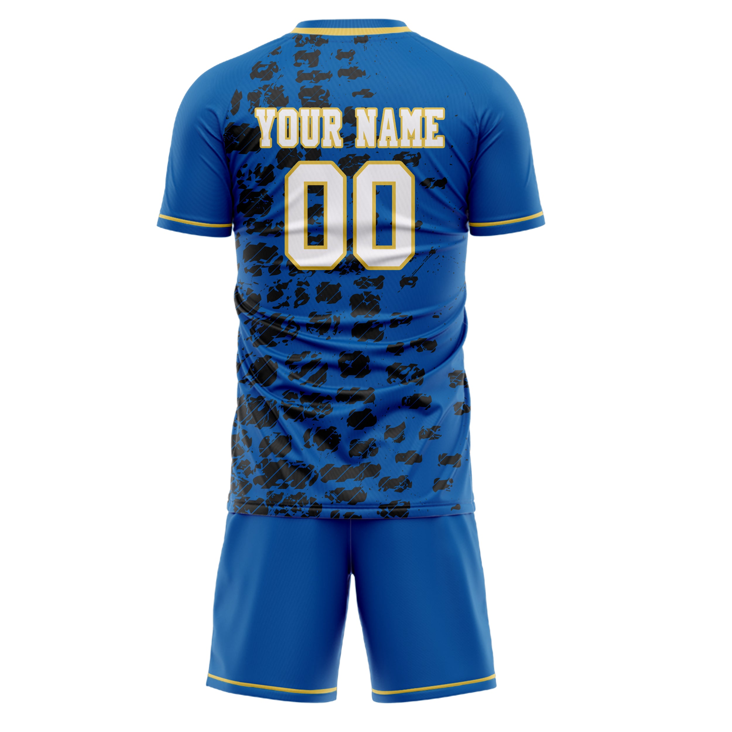 Custom Blue Black GeometricalPattern Soccer Jersey