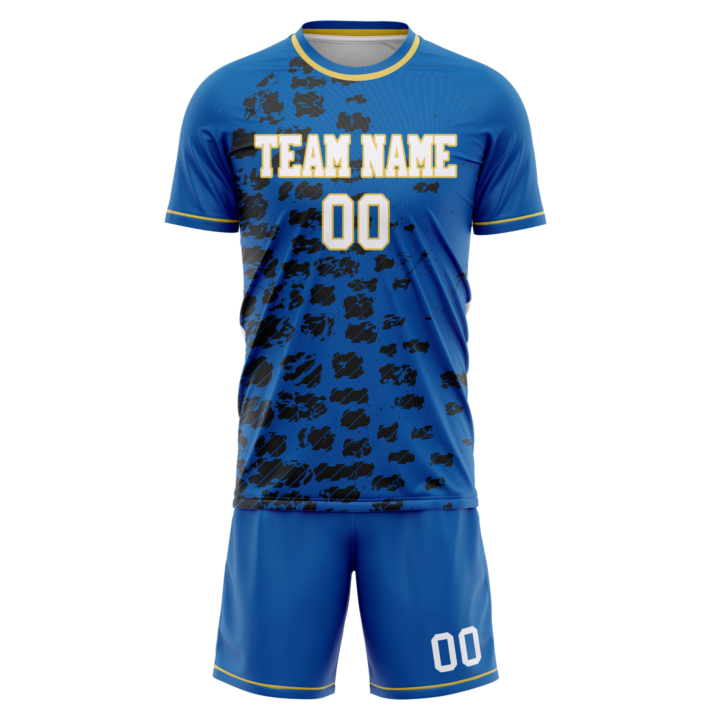 Custom Blue Black GeometricalPattern Soccer Jersey