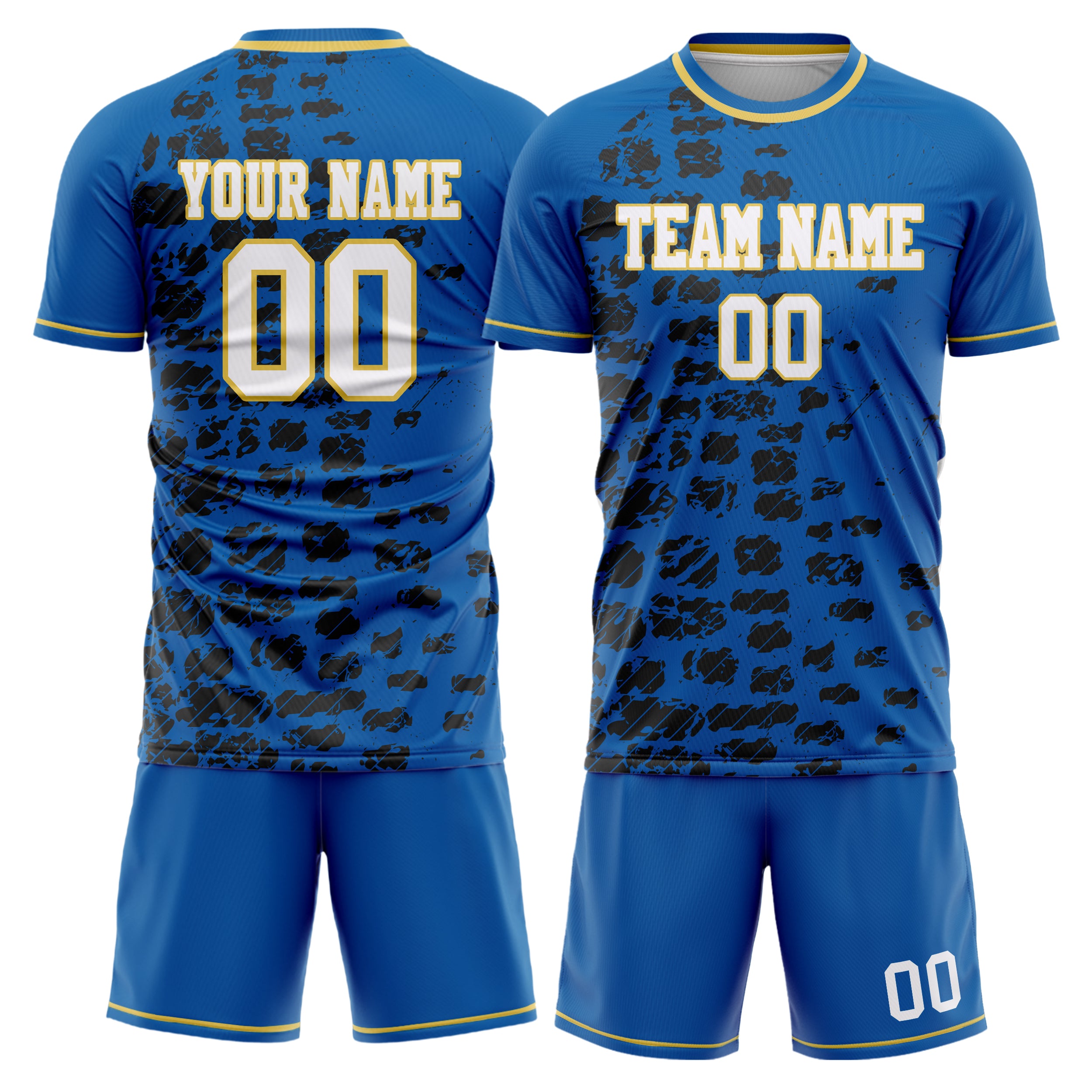 Custom Blue Black GeometricalPattern Soccer Jersey
