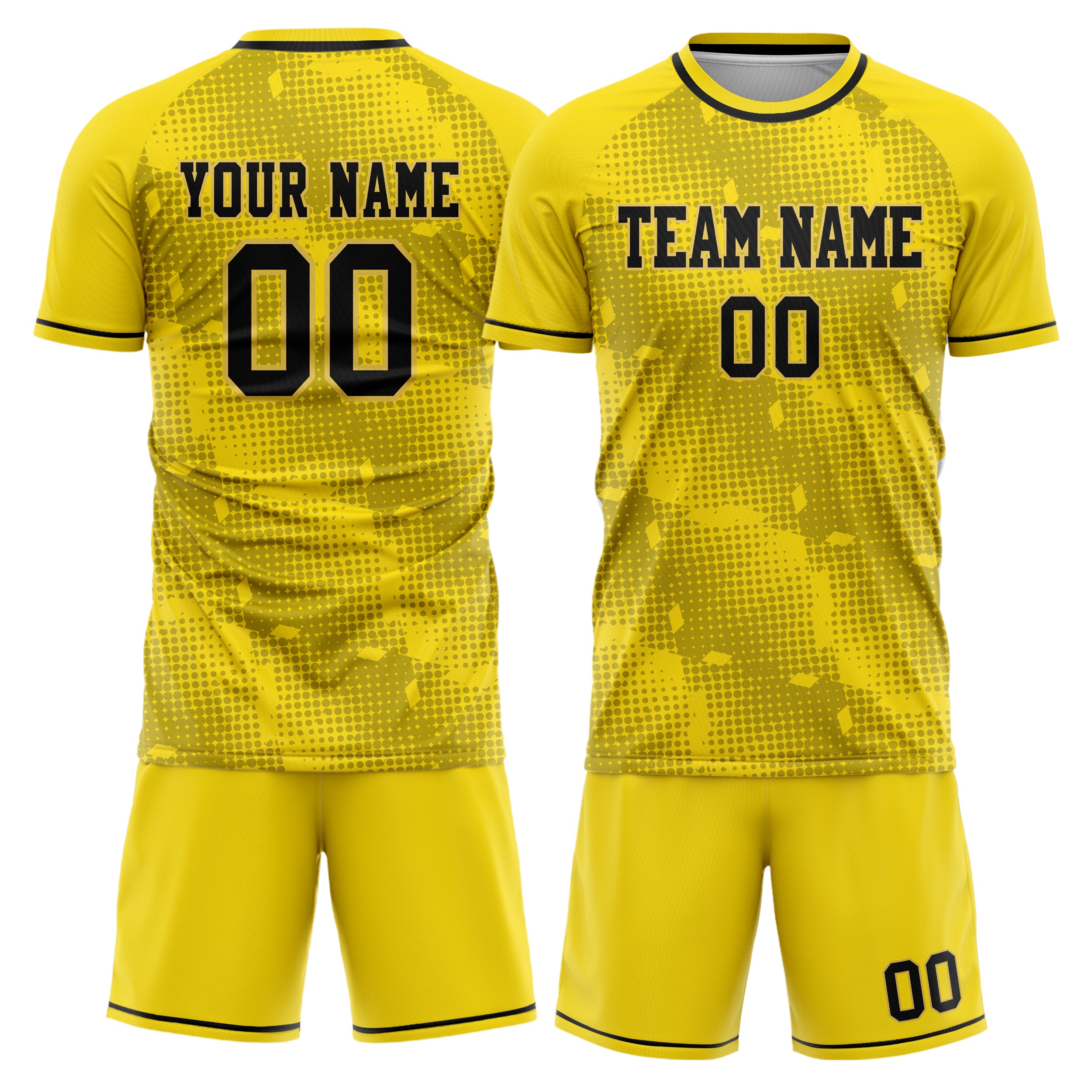 Custom Yellow Black GeometricalPattern Soccer Jersey