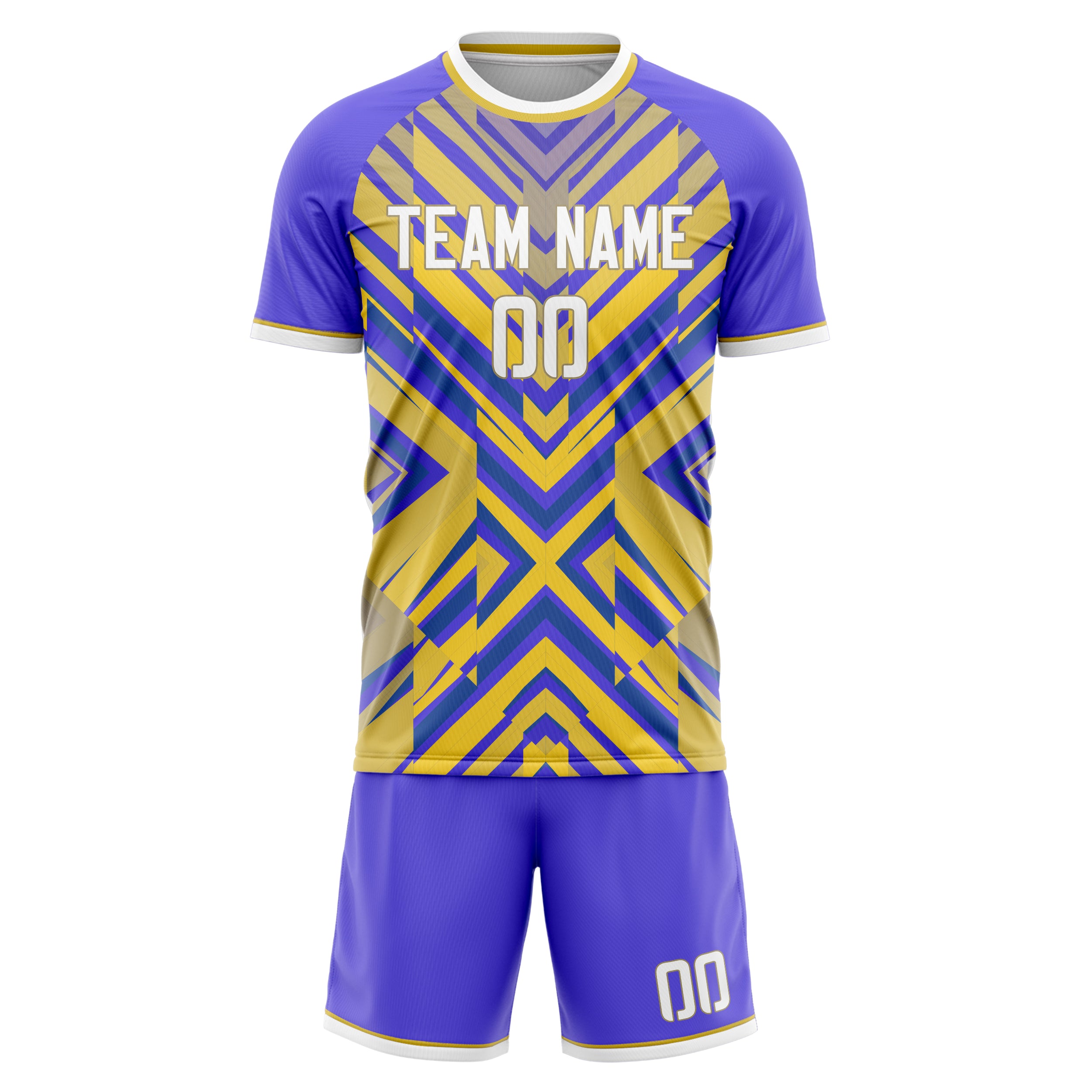 Custom Yellow Purple GeometricalPattern Soccer Jersey