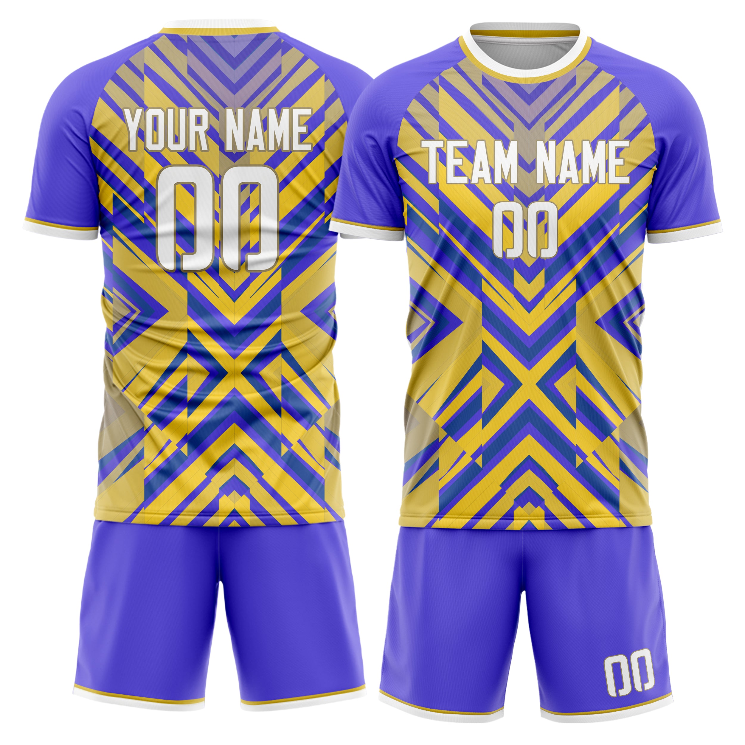 Custom Yellow Purple GeometricalPattern Soccer Jersey