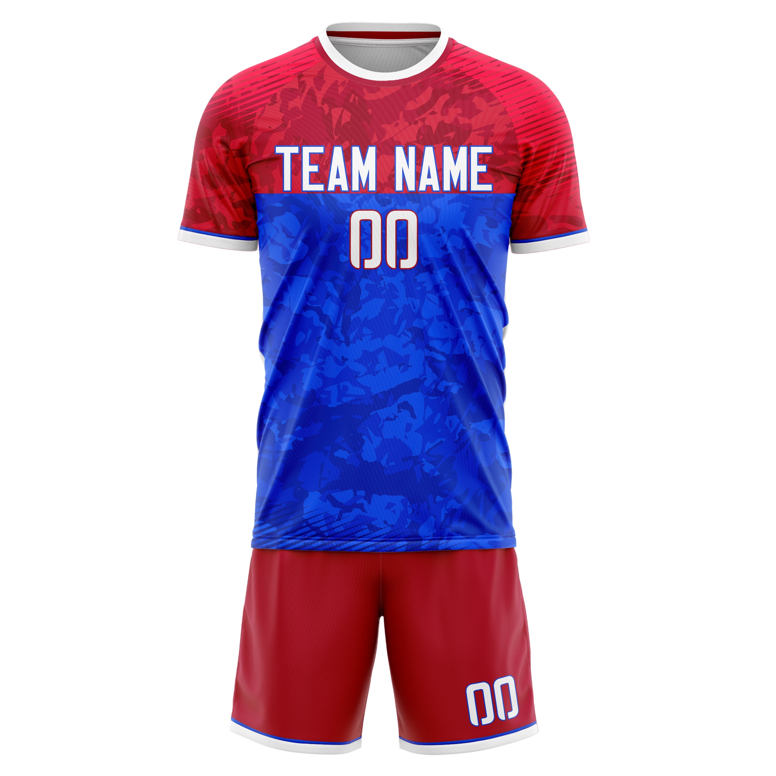 Custom Royal Red GeometricalPattern Soccer Jersey