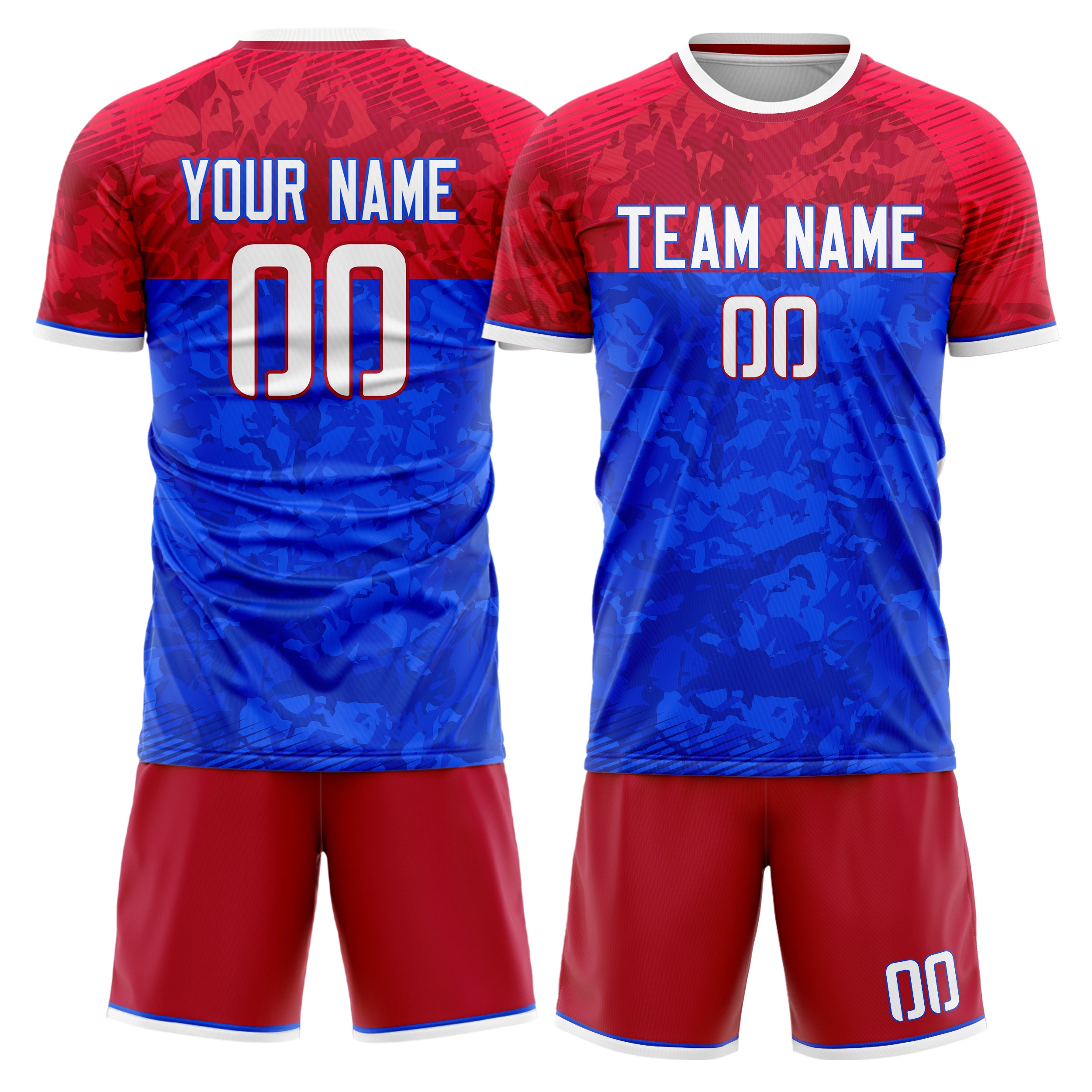 Custom Royal Red GeometricalPattern Soccer Jersey