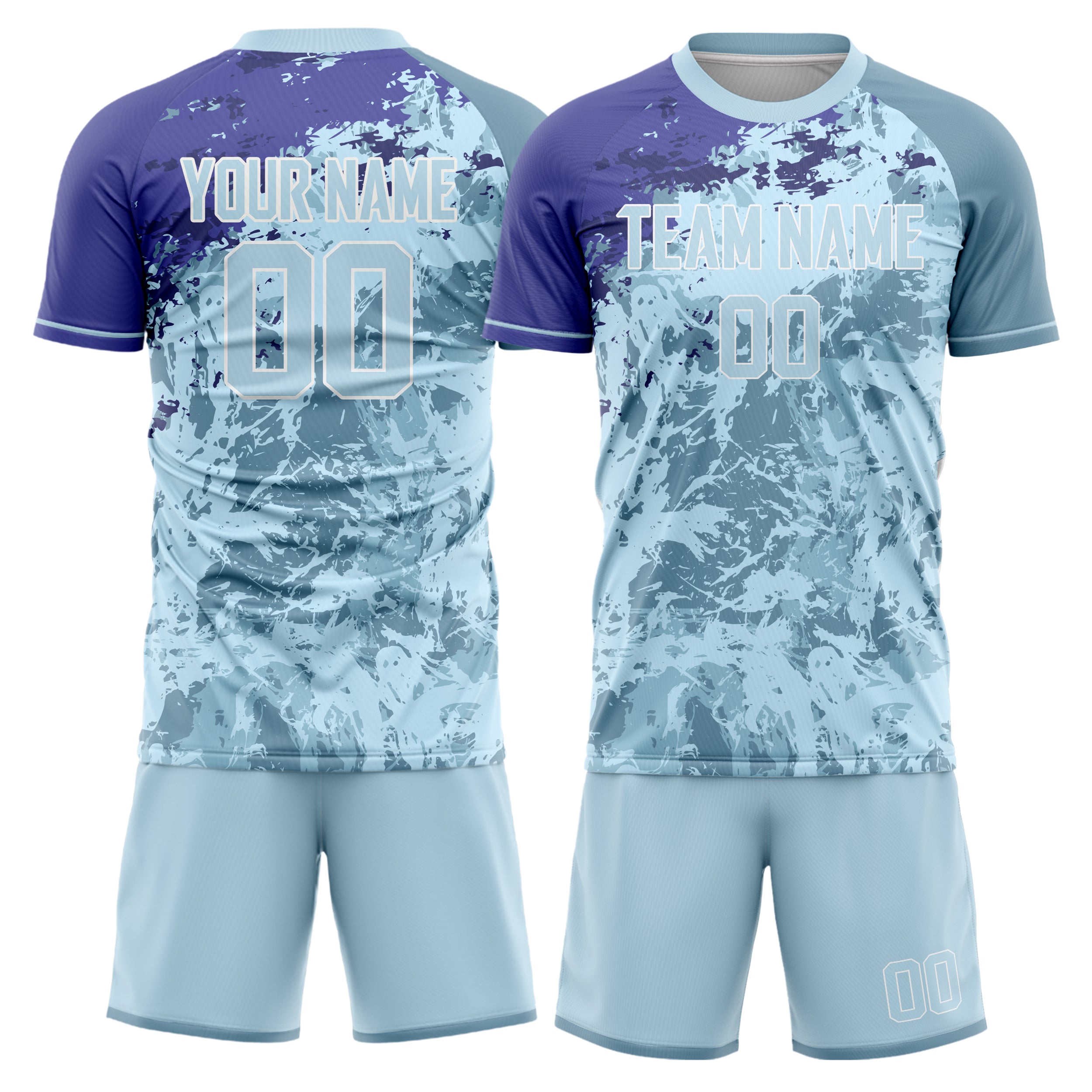 Custom Light Blue Purple GeometricalPattern Soccer Jersey