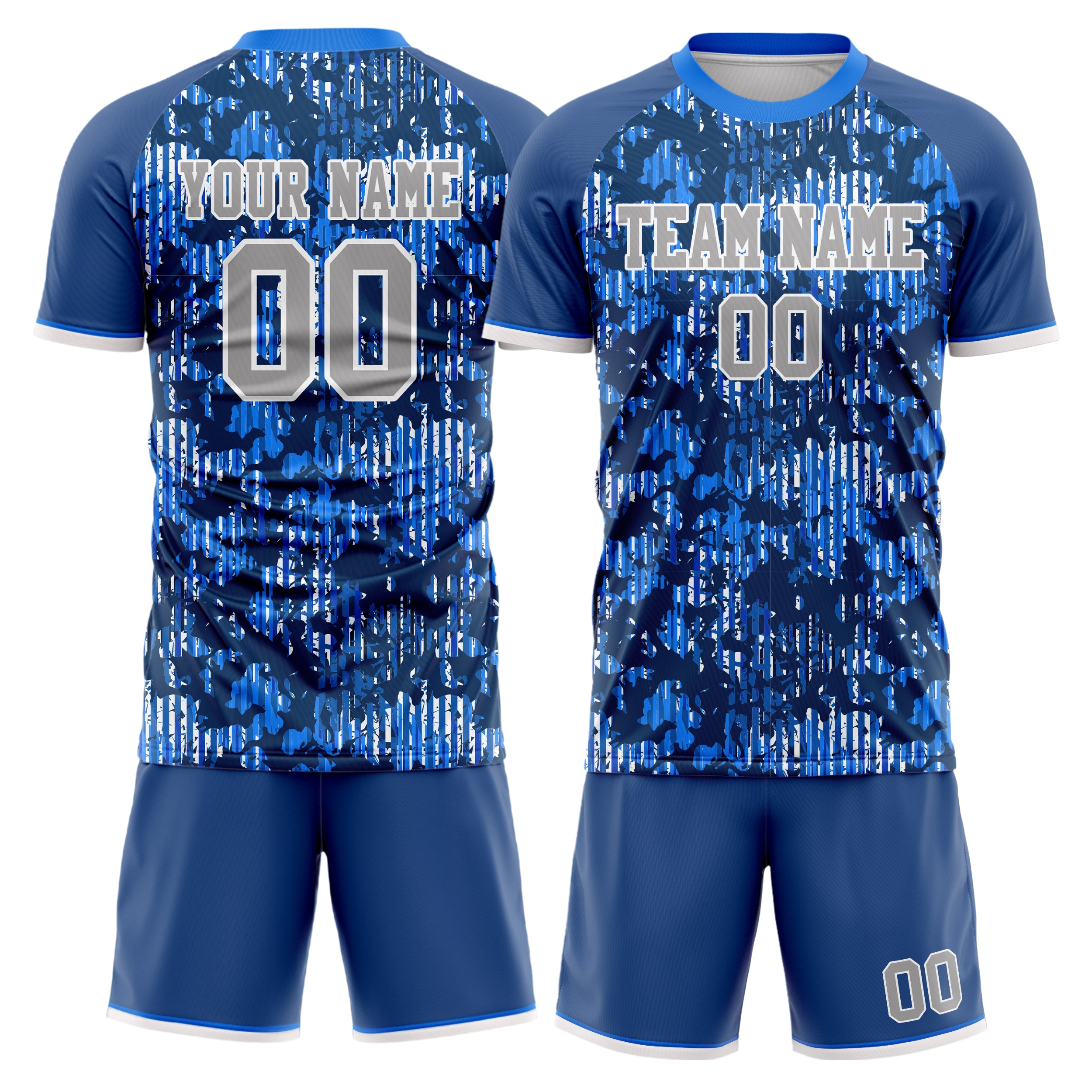 Custom Navy White GeometricalPattern Soccer Jersey