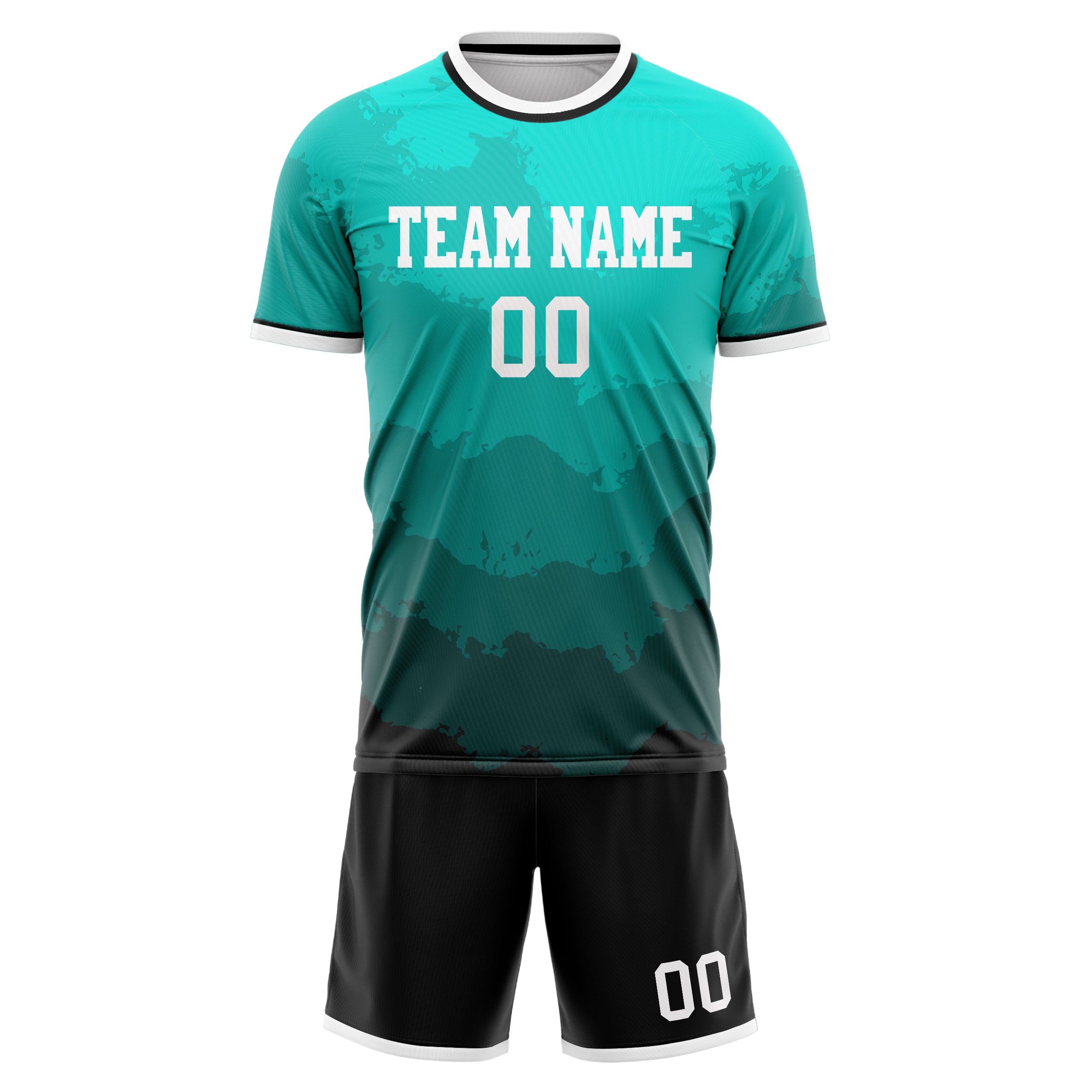 Custom Teal Gray GeometricalPattern Soccer Jersey