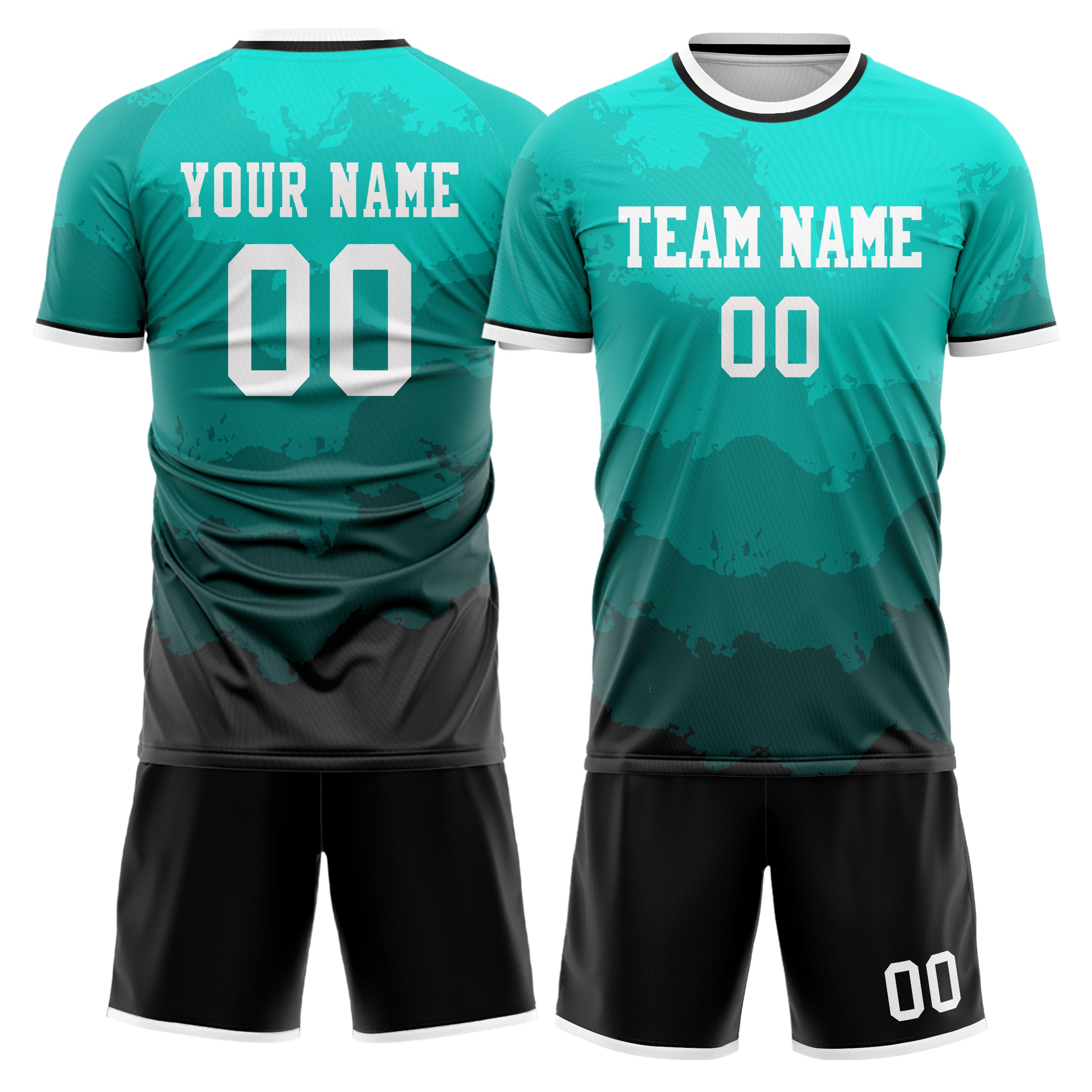 Custom Teal Gray GeometricalPattern Soccer Jersey