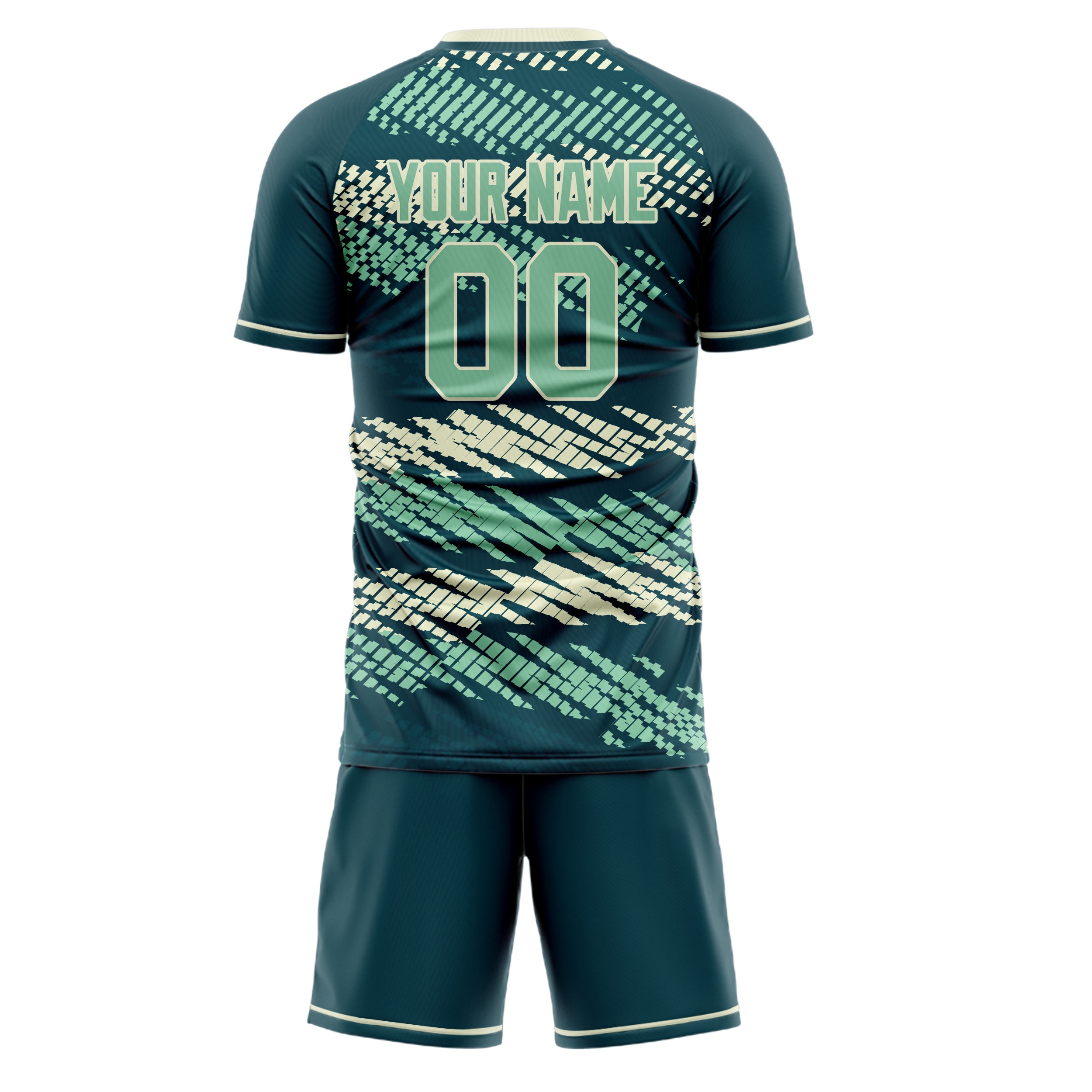 Custom Blue Green Cream GeometricalPattern Soccer Jersey