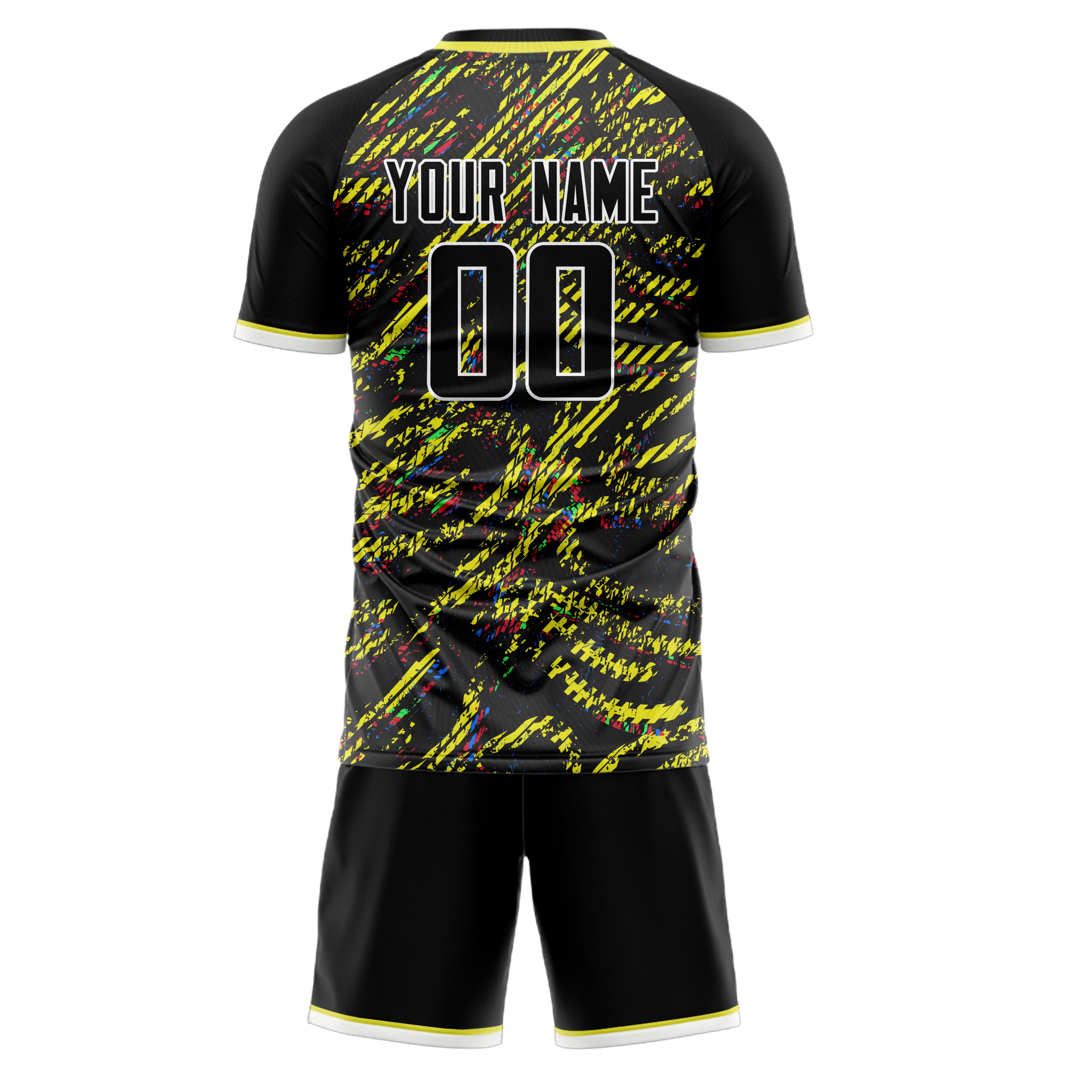 Custom Black Yellow GeometricalPattern Soccer Jersey