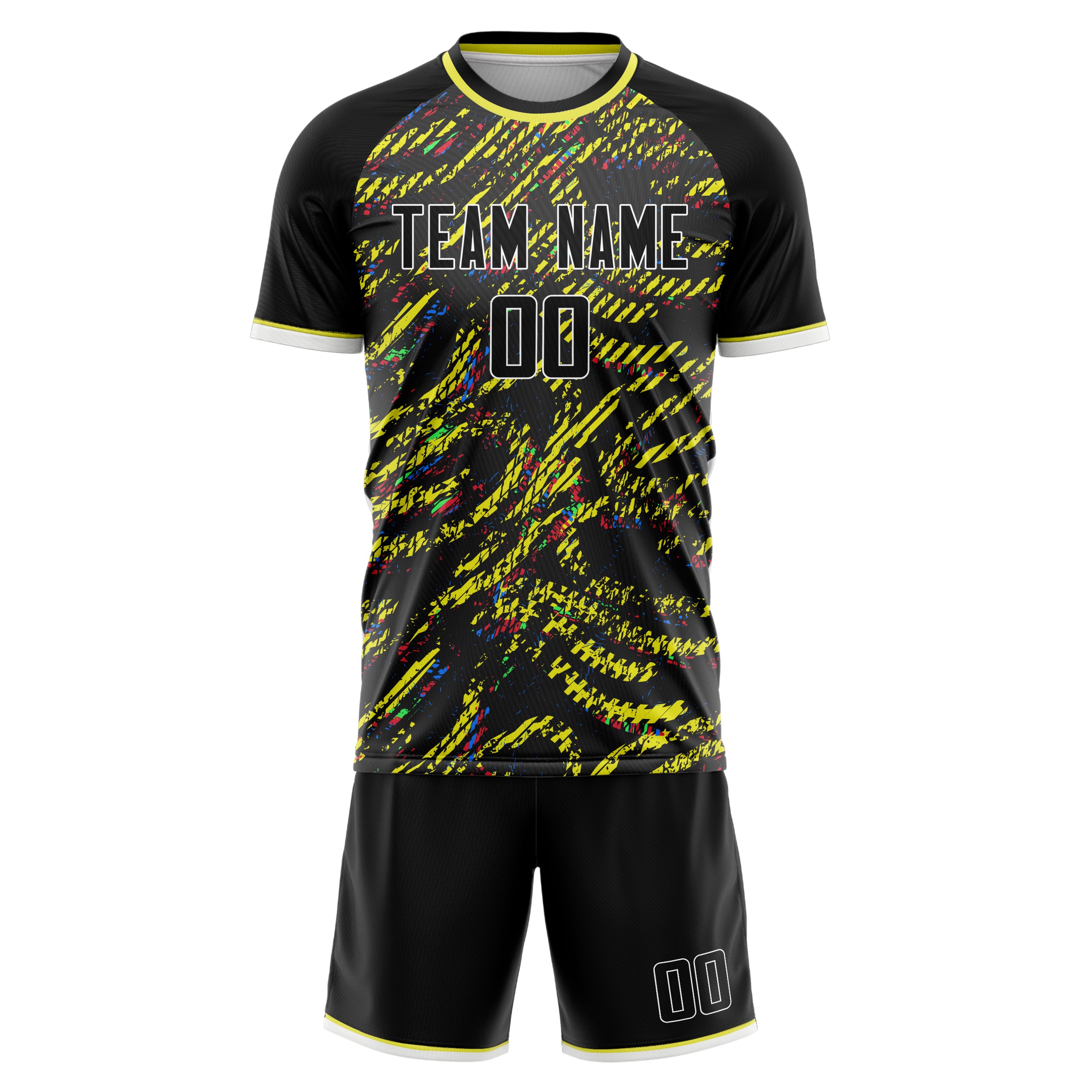 Custom Black Yellow GeometricalPattern Soccer Jersey
