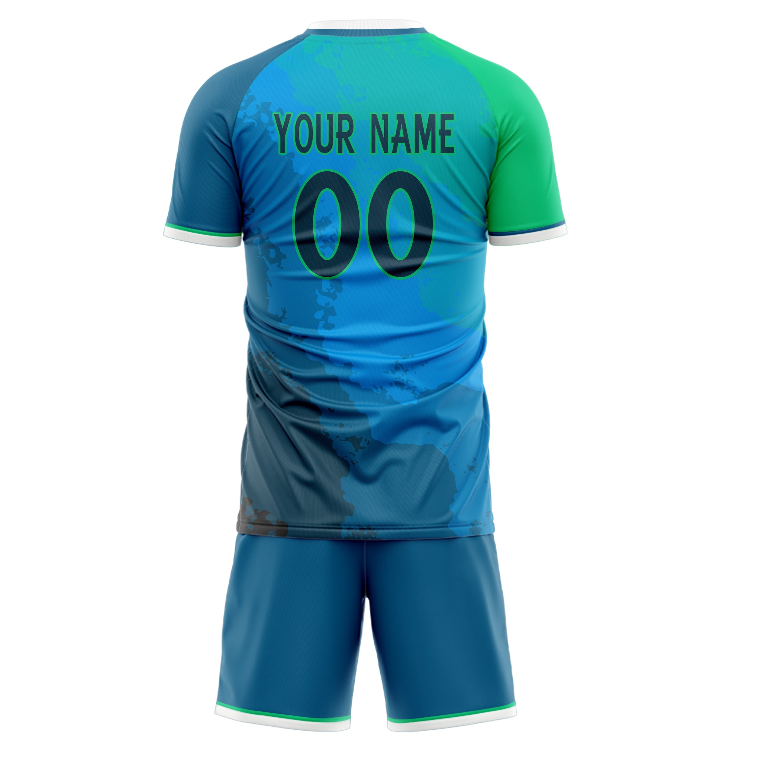 Custom Blue Green GeometricalPattern Soccer Jersey