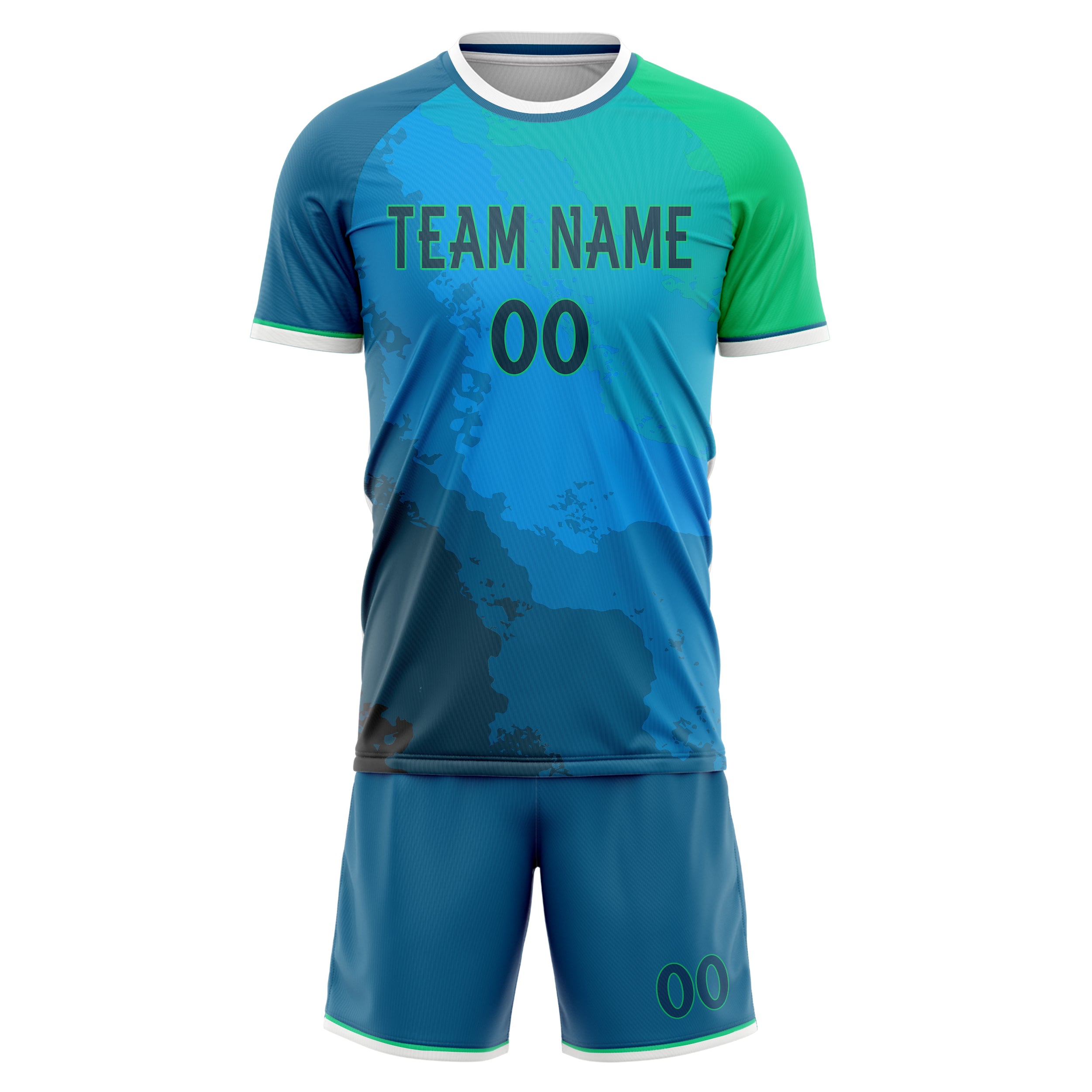Custom Blue Green GeometricalPattern Soccer Jersey