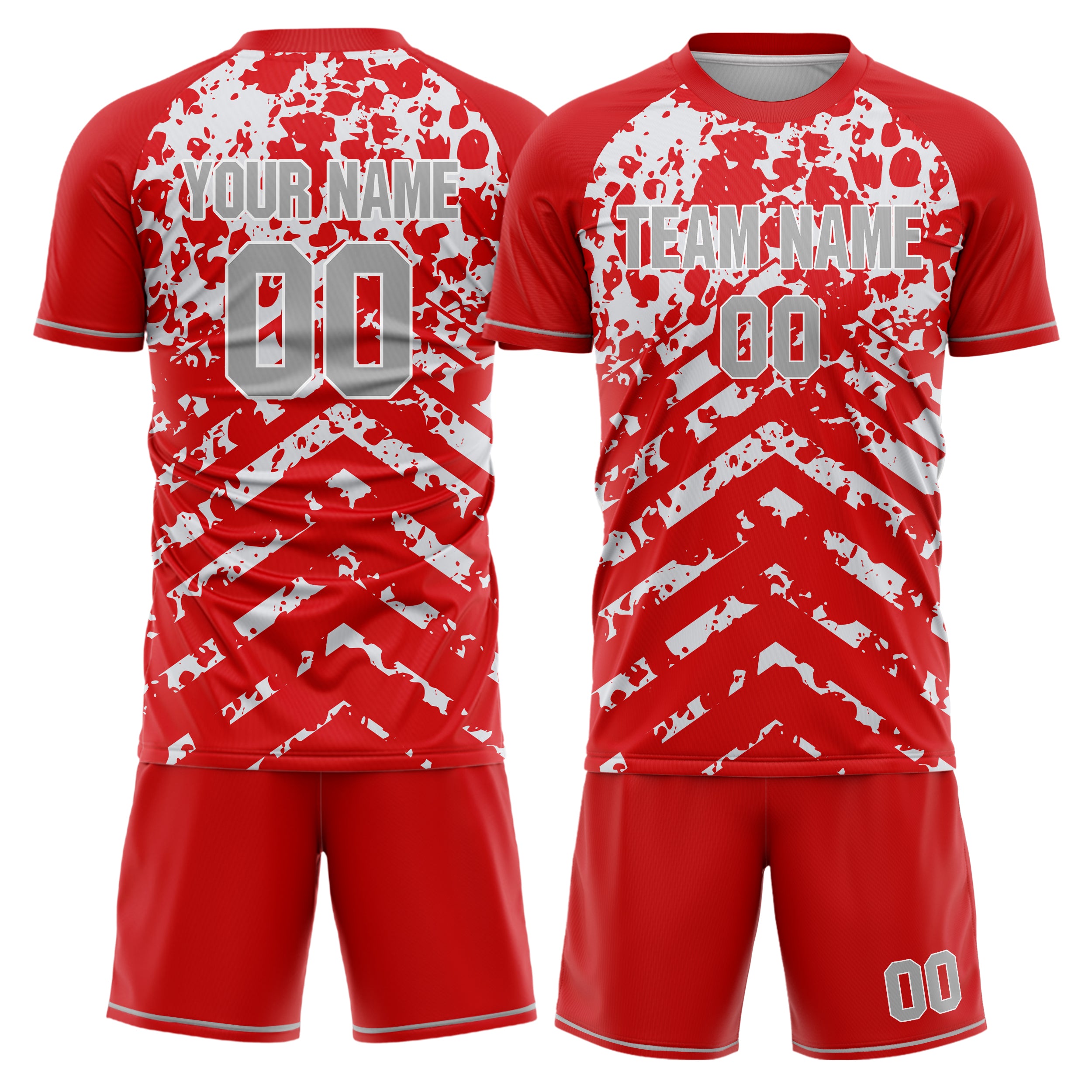 Custom Red White GeometricalPattern Soccer Jersey