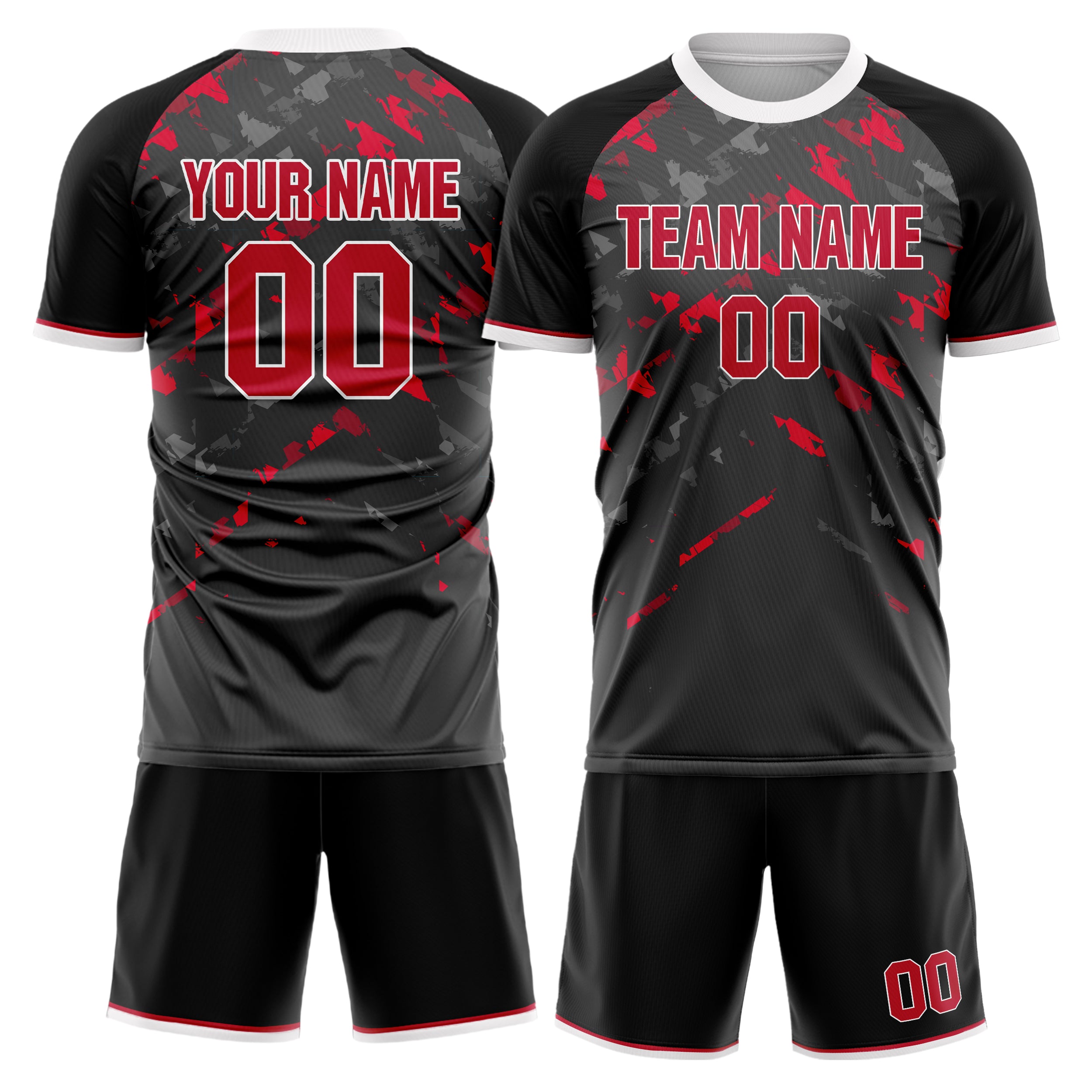 Custom Gray Red GeometricalPattern Soccer Jersey