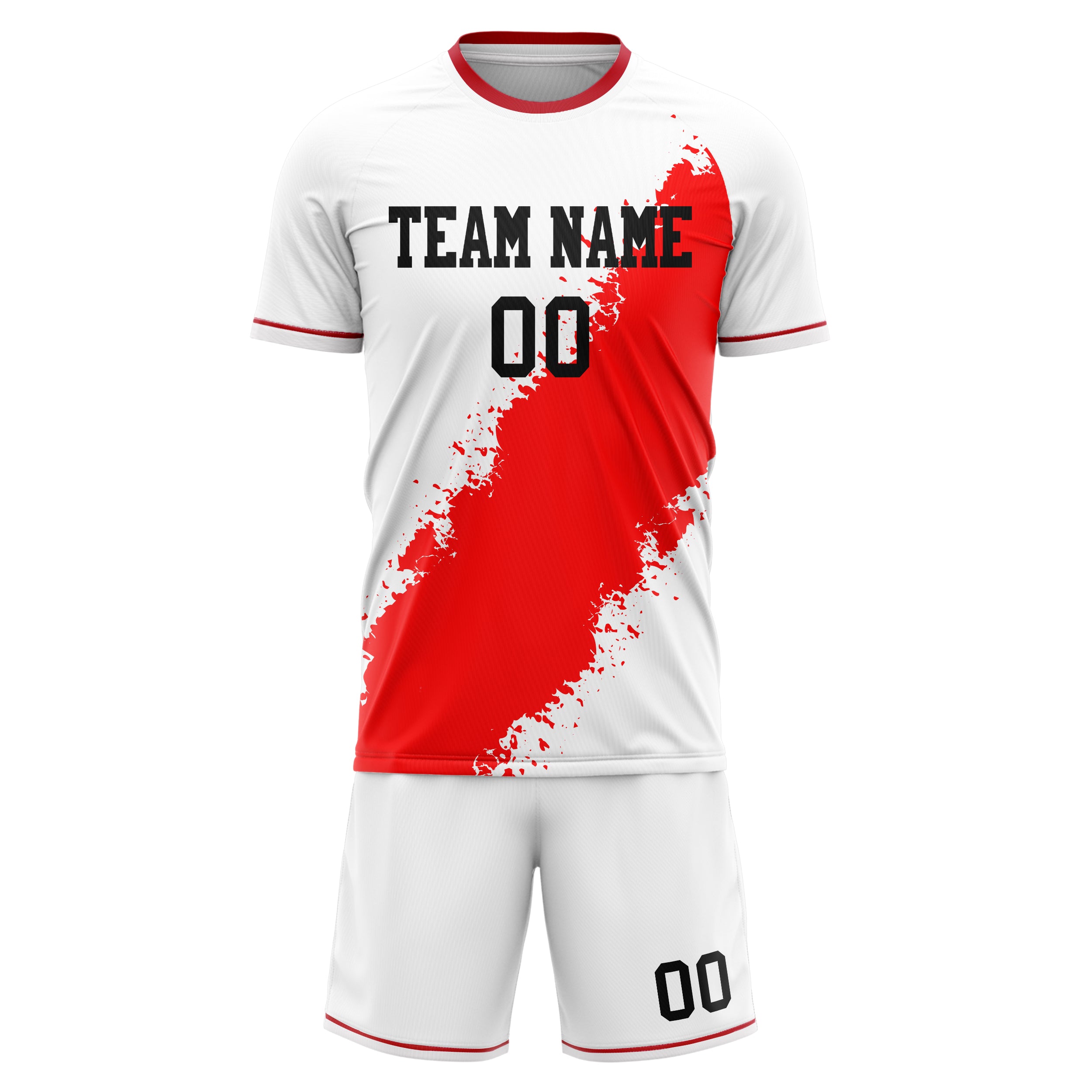 Custom White Red GeometricalPattern Soccer Jersey