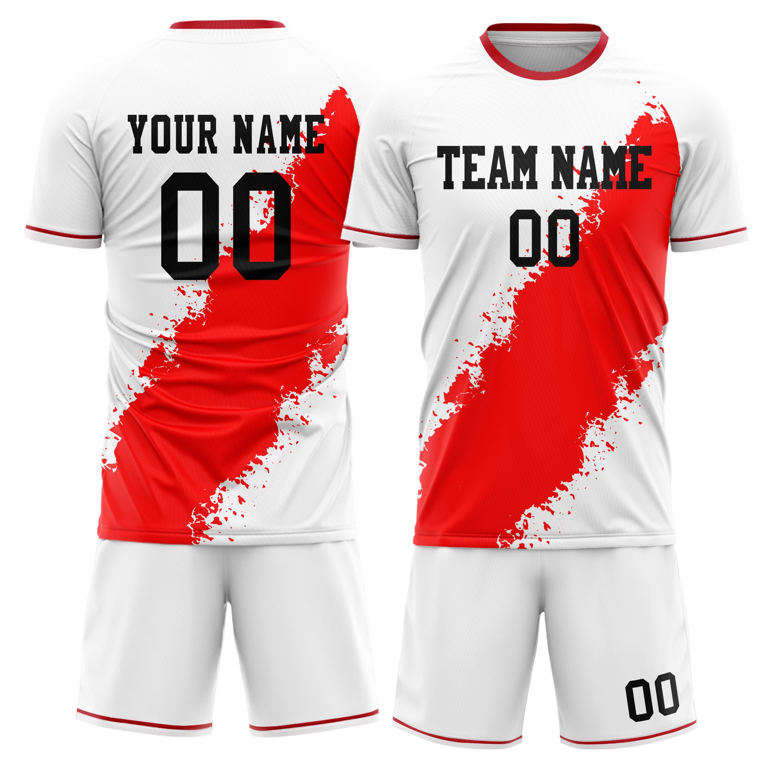 Custom White Red GeometricalPattern Soccer Jersey