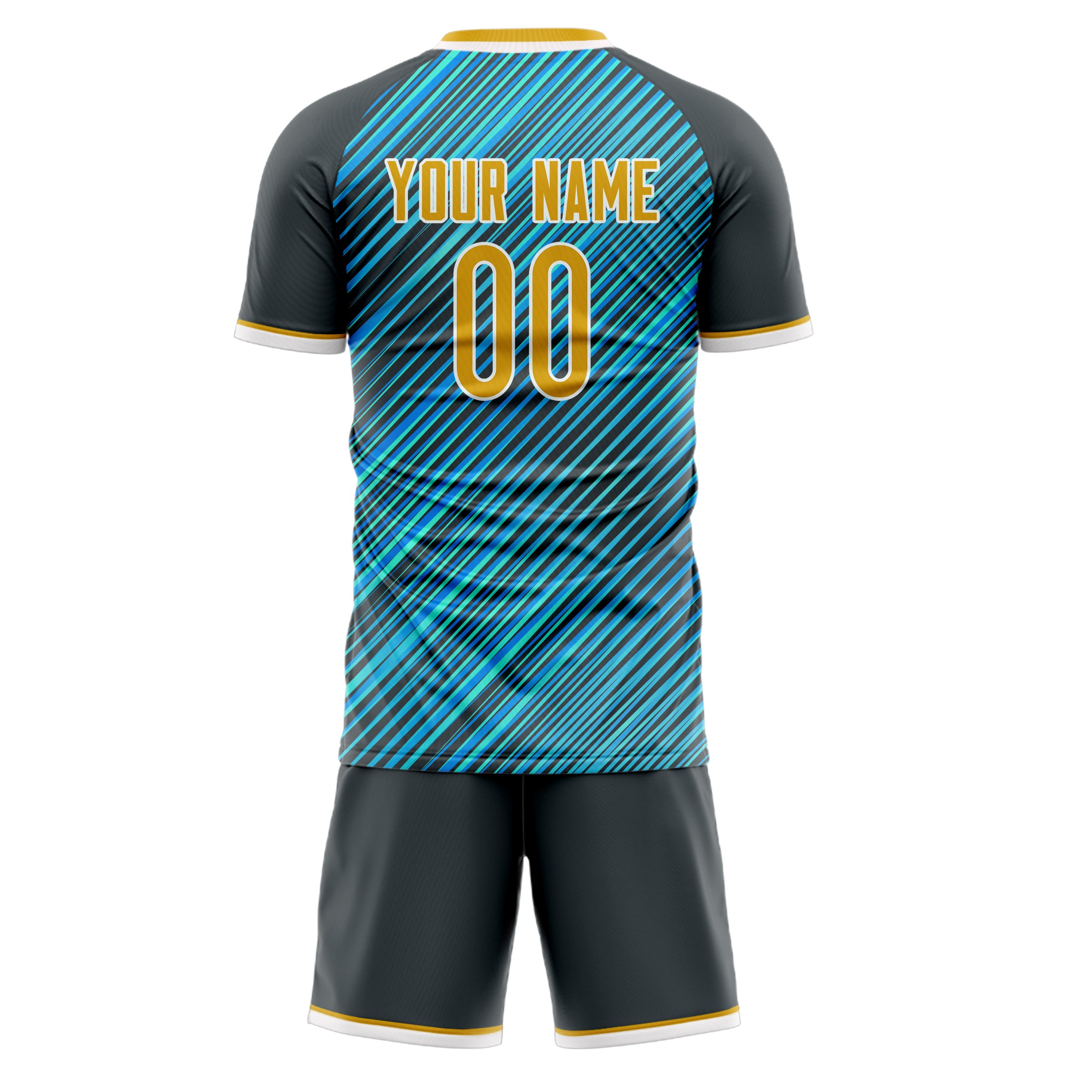 Custom Teal Gray GeometricalPattern Soccer Jersey