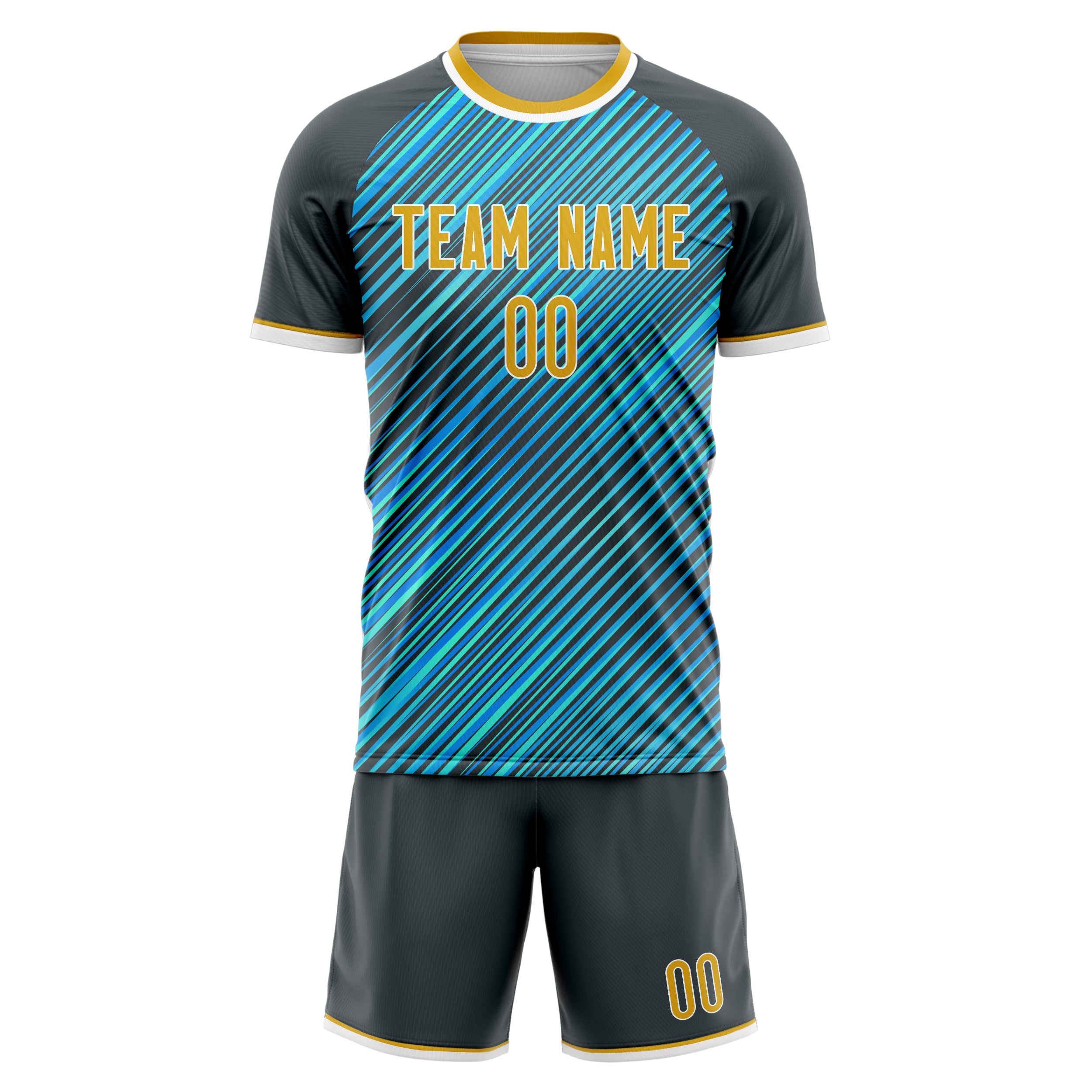 Custom Teal Gray GeometricalPattern Soccer Jersey