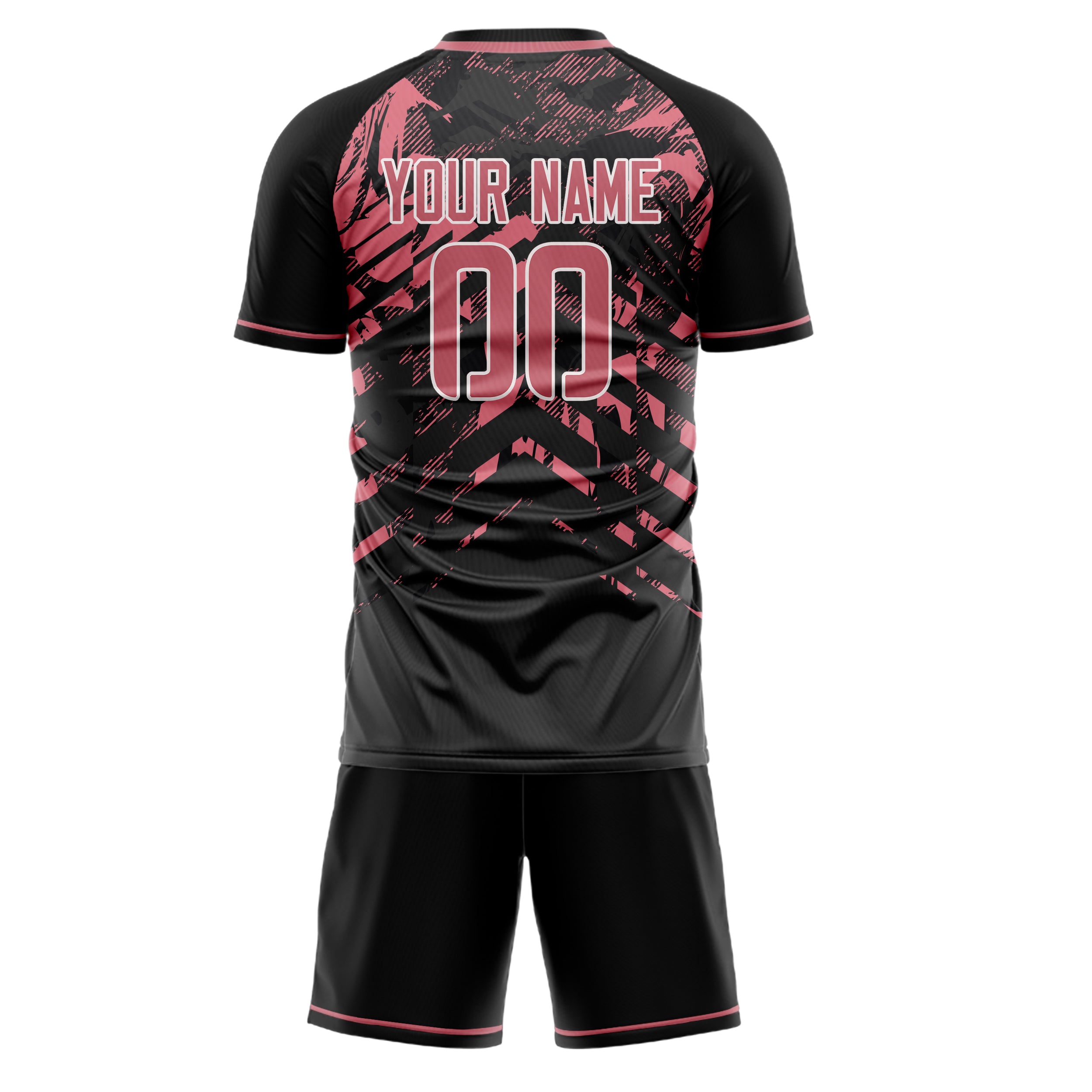 Custom Black Pink GeometricalPattern Soccer Jersey