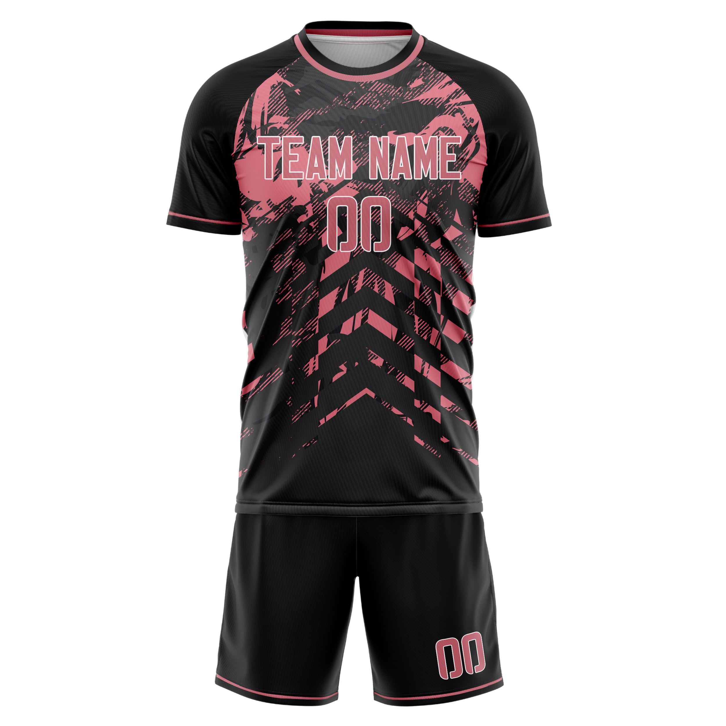 Custom Black Pink GeometricalPattern Soccer Jersey
