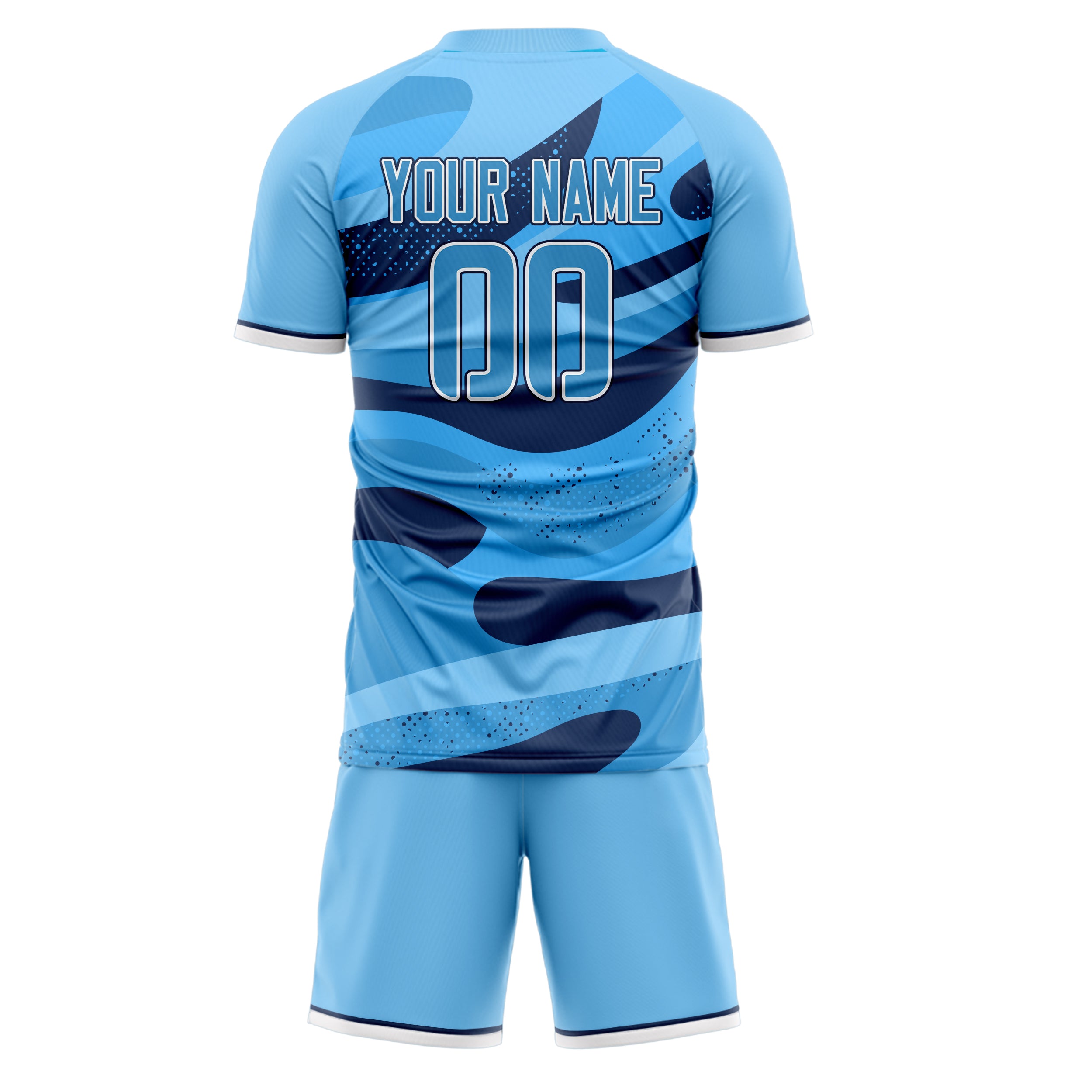 Custom Light Blue Navy GeometricalPattern Soccer Jersey