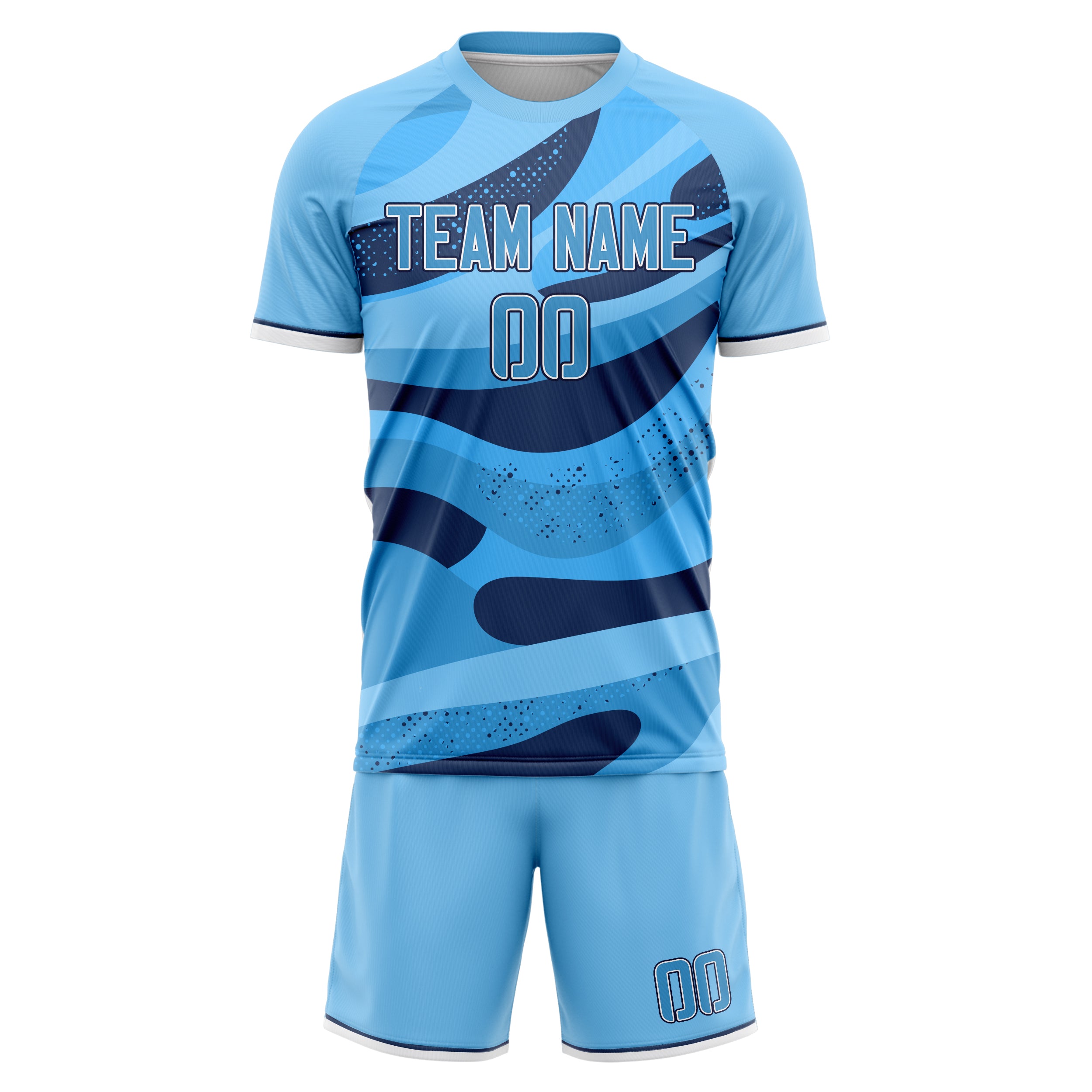 Custom Light Blue Navy GeometricalPattern Soccer Jersey