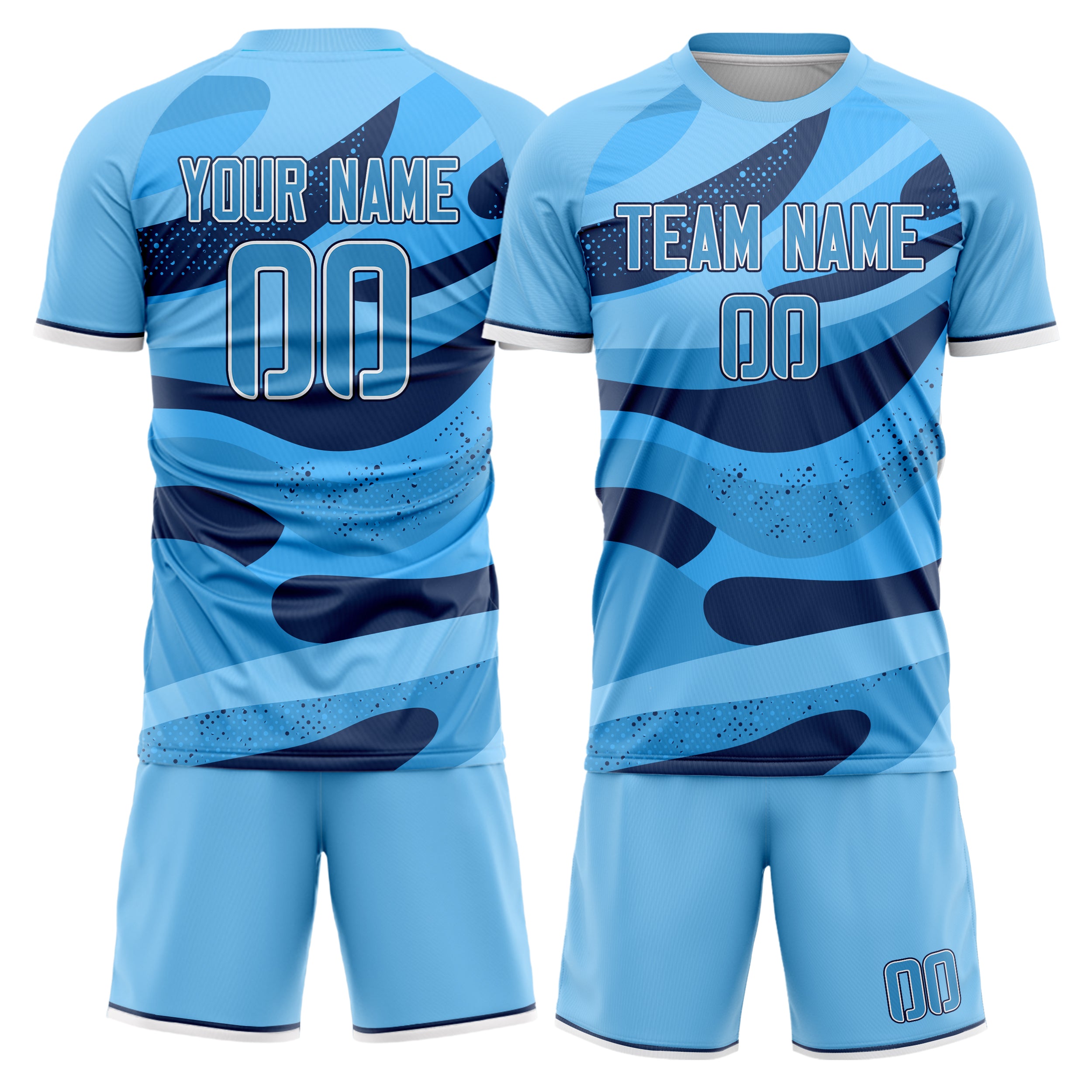 Custom Light Blue Navy GeometricalPattern Soccer Jersey