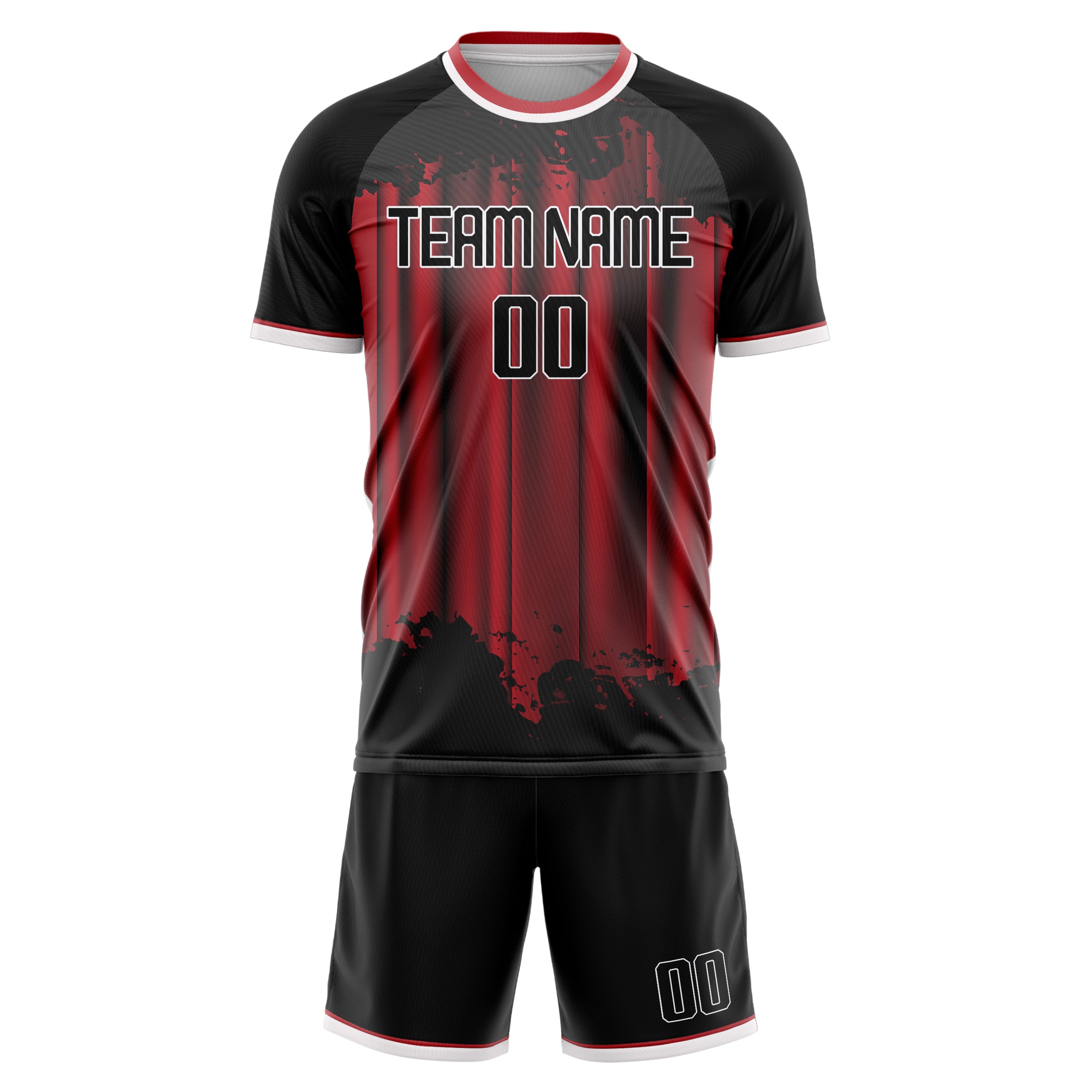 Custom Black Red GeometricalPattern Soccer Jersey