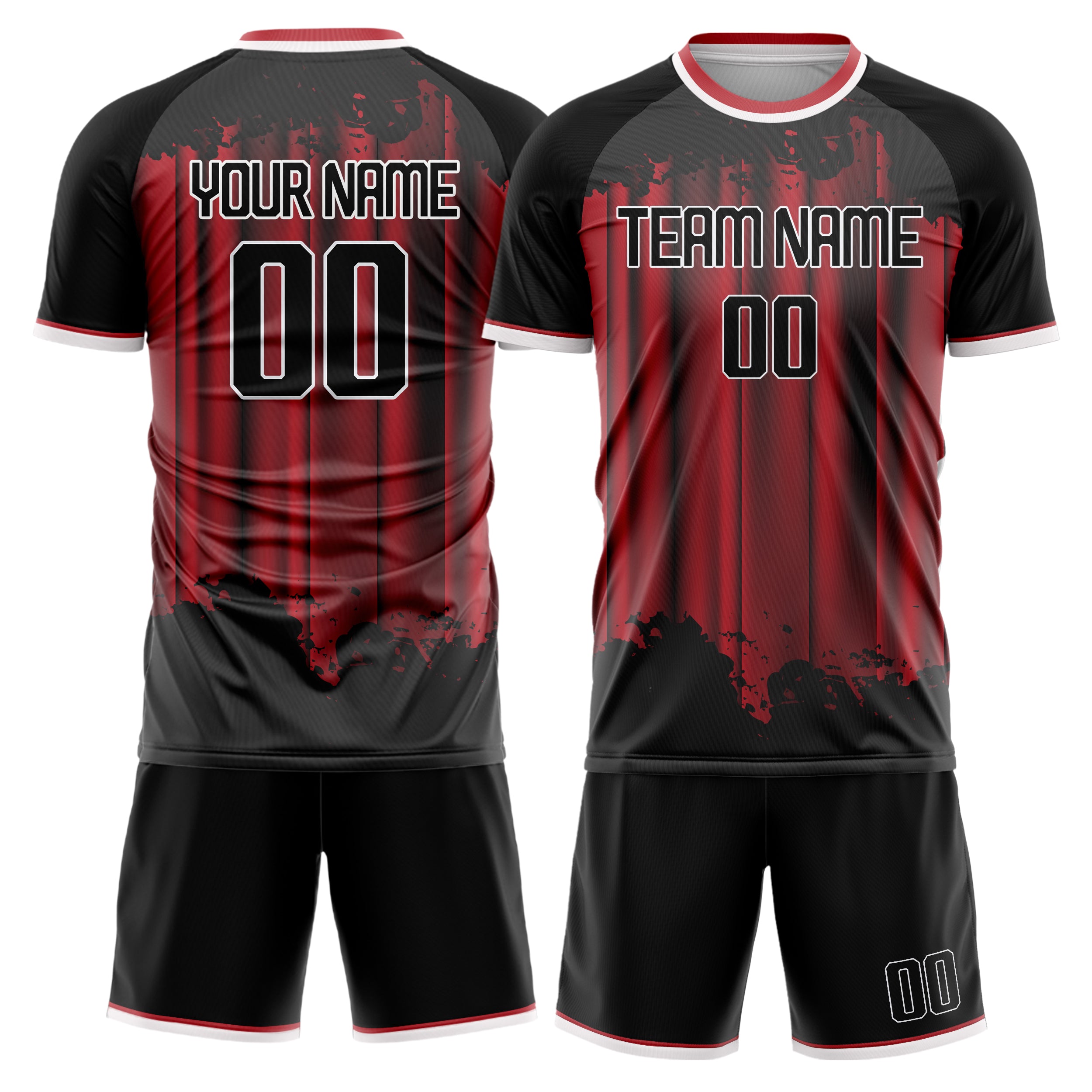 Custom Black Red GeometricalPattern Soccer Jersey