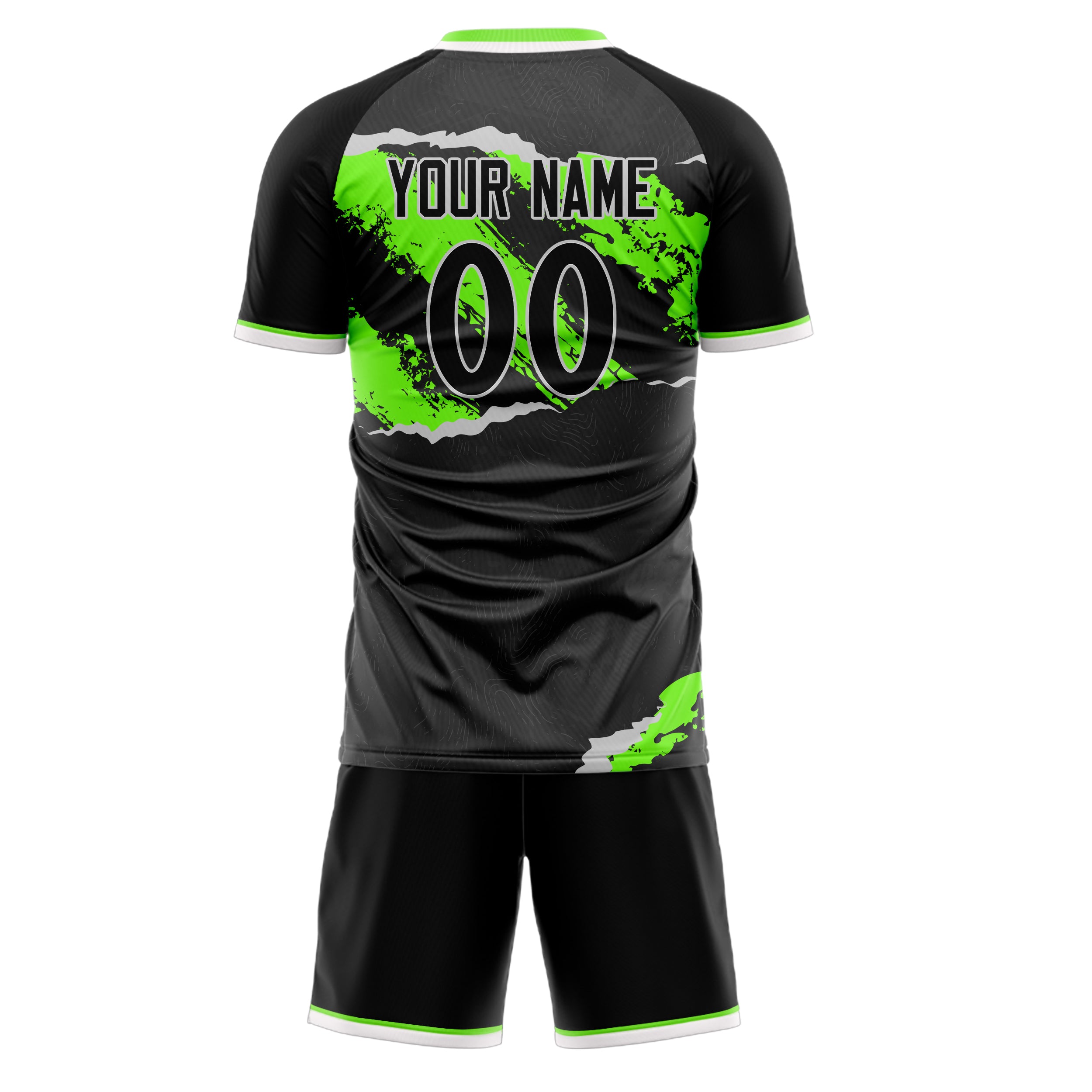 Custom Black Neon Green GeometricalPattern Soccer Jersey