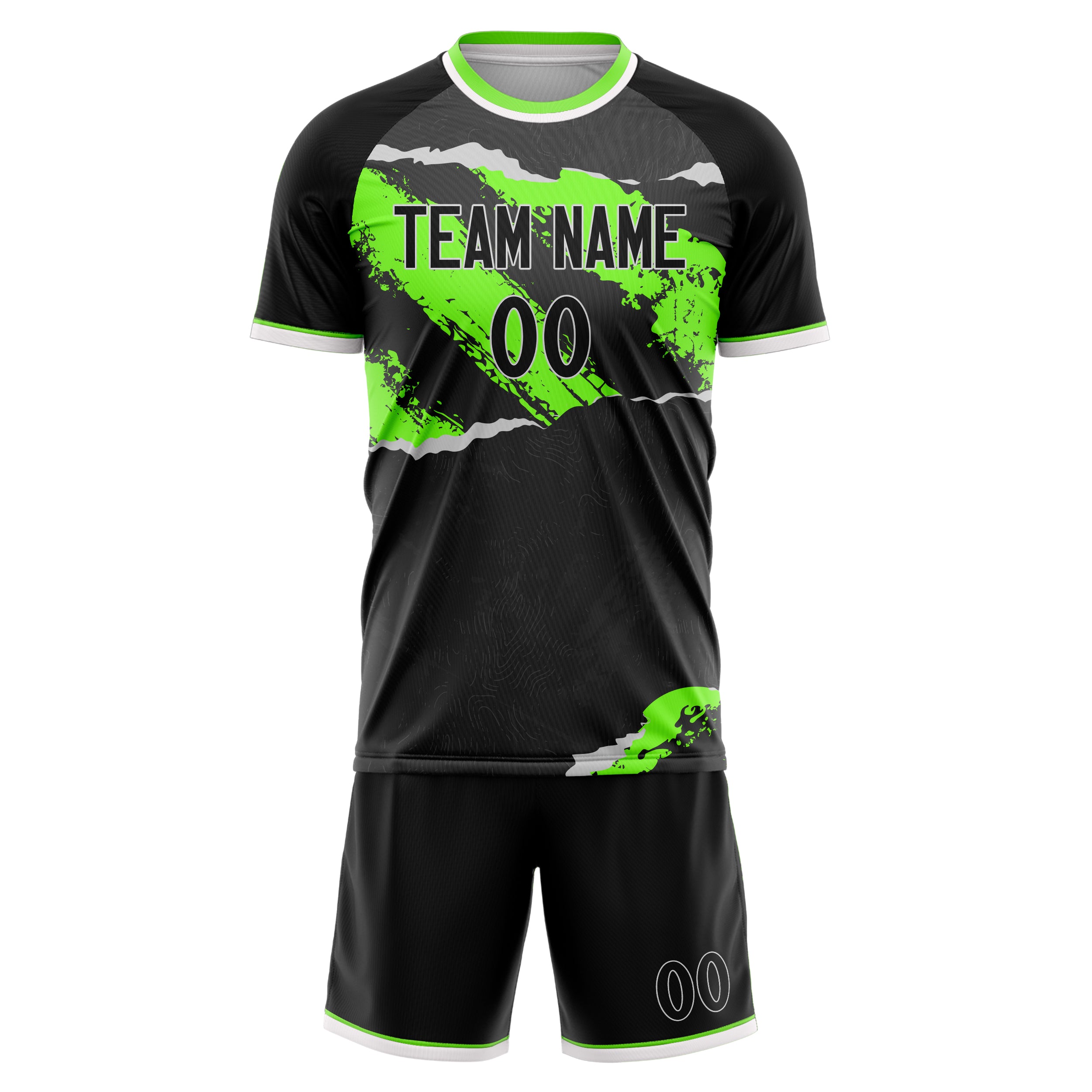 Custom Black Neon Green GeometricalPattern Soccer Jersey