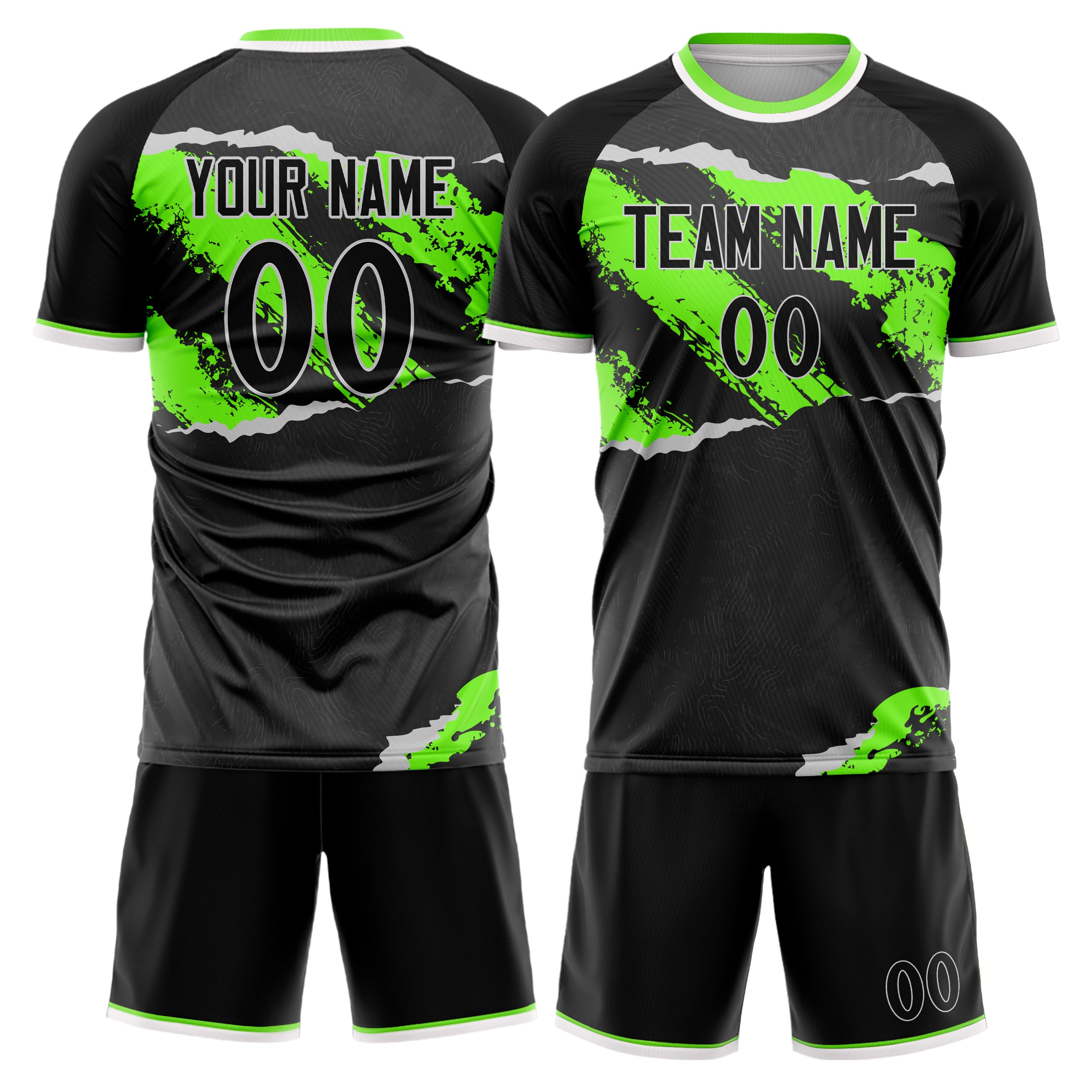 Custom Black Neon Green GeometricalPattern Soccer Jersey