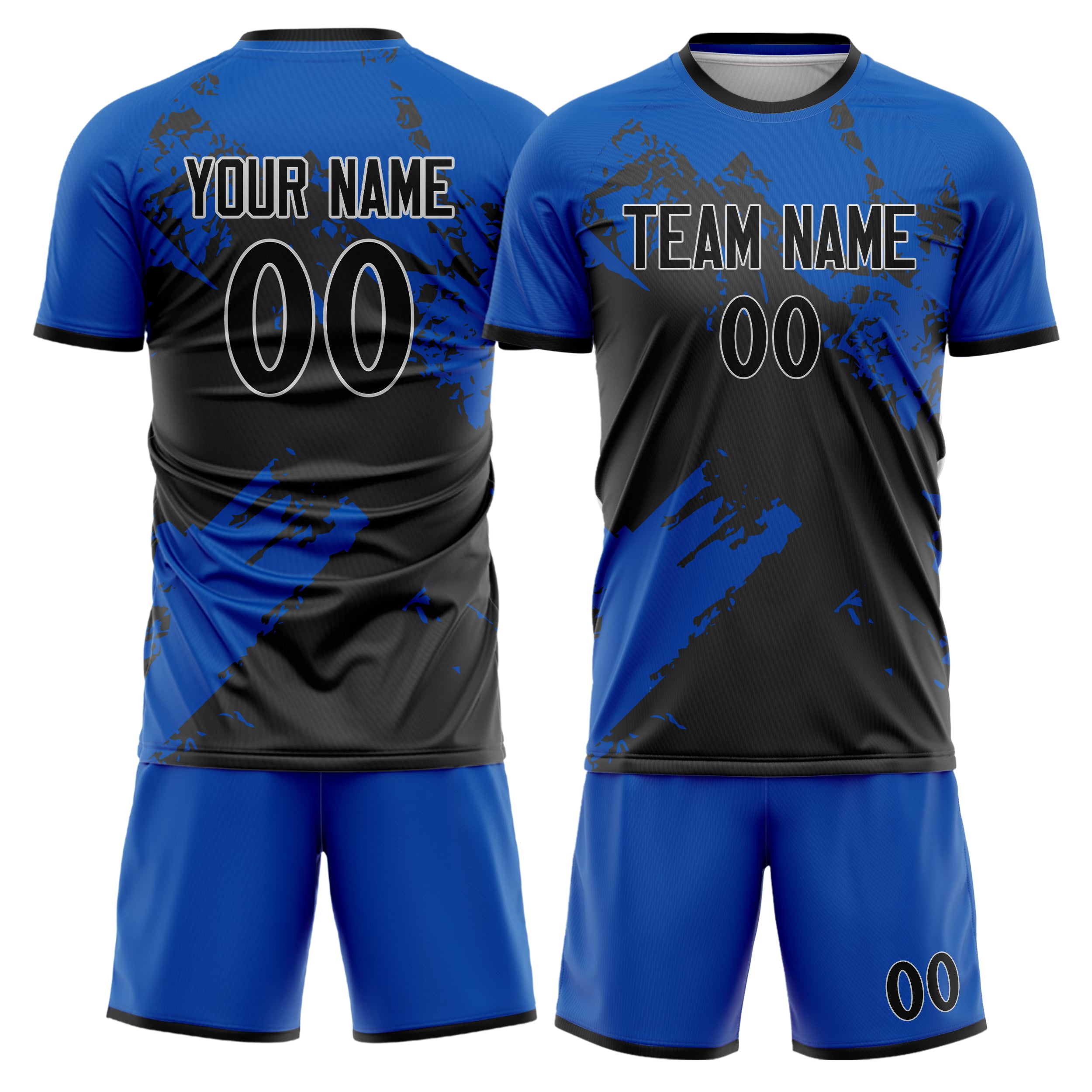 Custom Royal Black GeometricalPattern Soccer Jersey