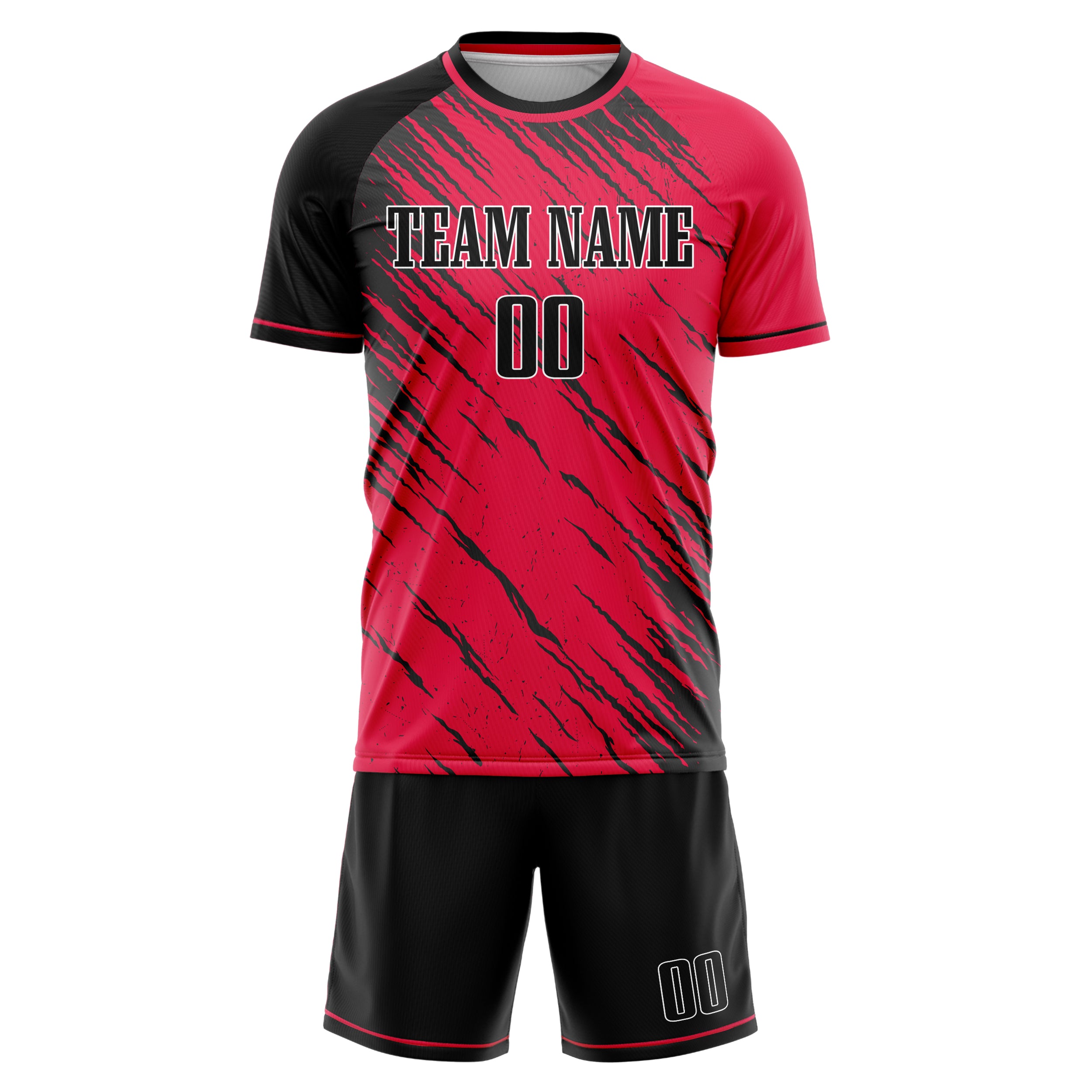 Custom Red Black GeometricalPattern Soccer Jersey