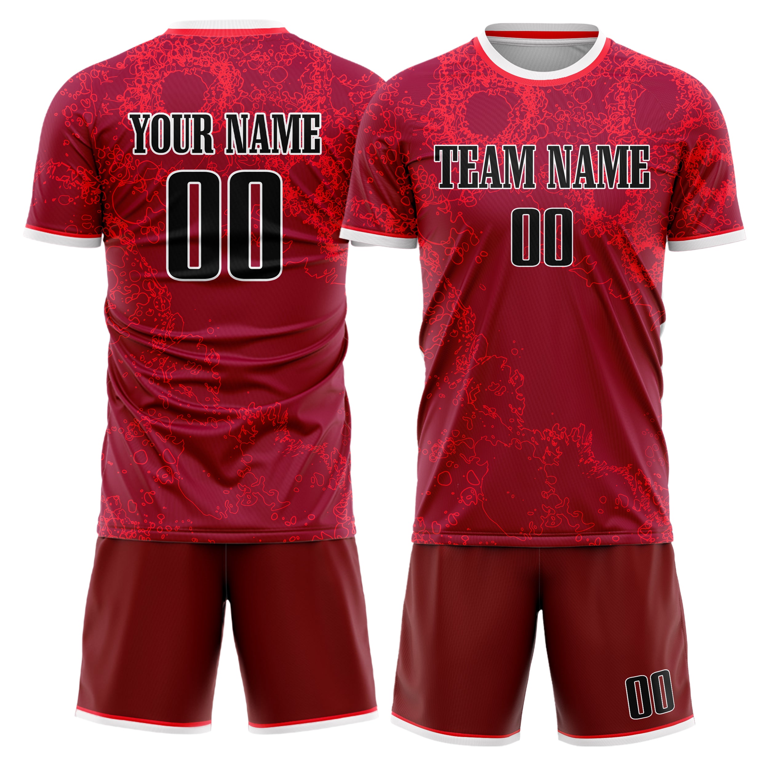 Custom Red Black GeometricalPattern Soccer Jersey