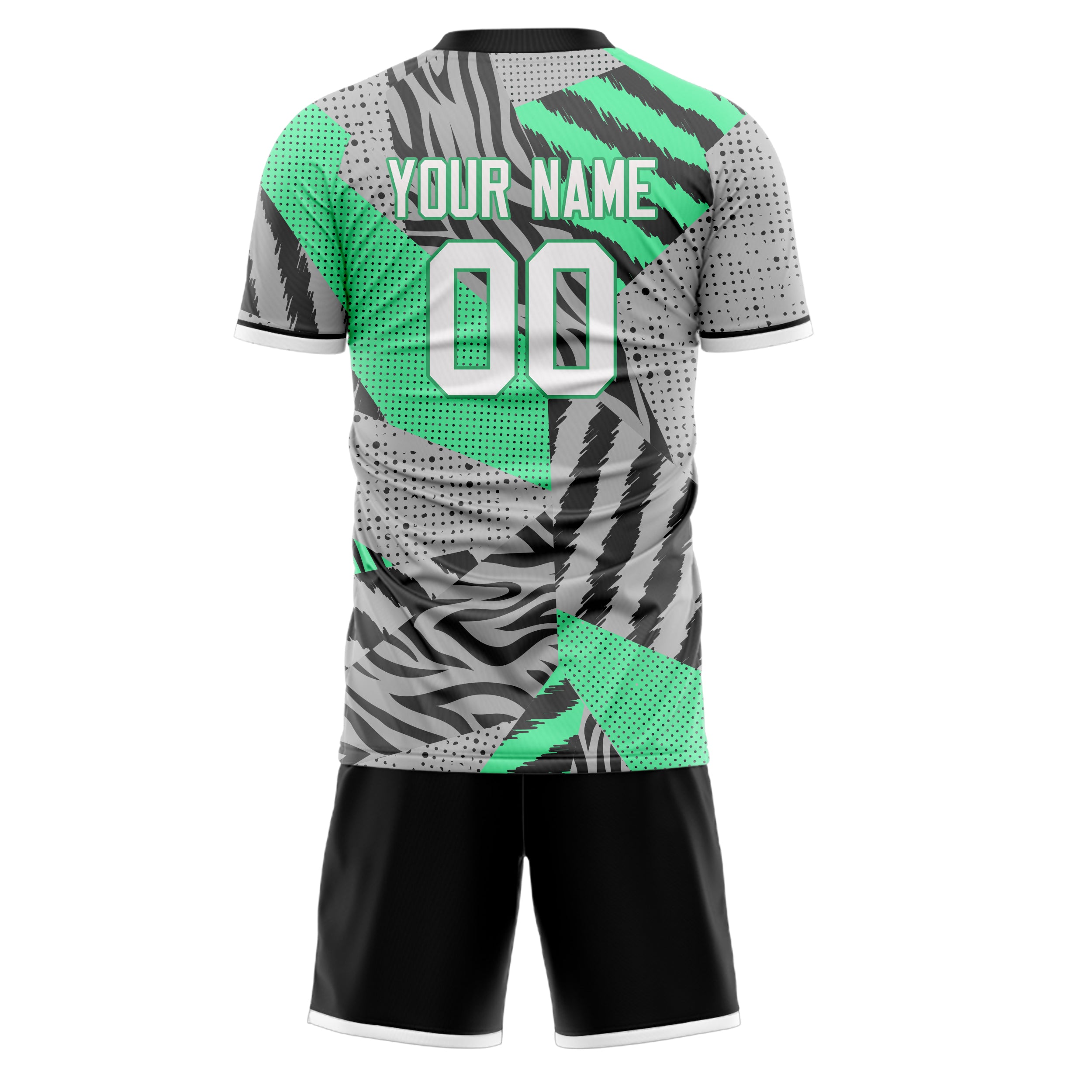 Custom Gray Teal GeometricalPattern Soccer Jersey