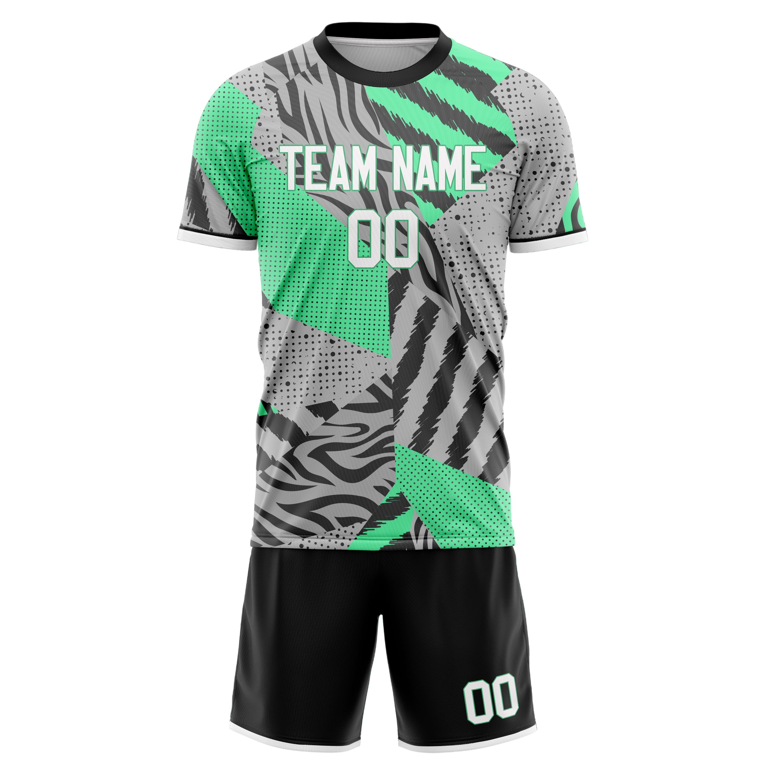 Custom Gray Teal GeometricalPattern Soccer Jersey