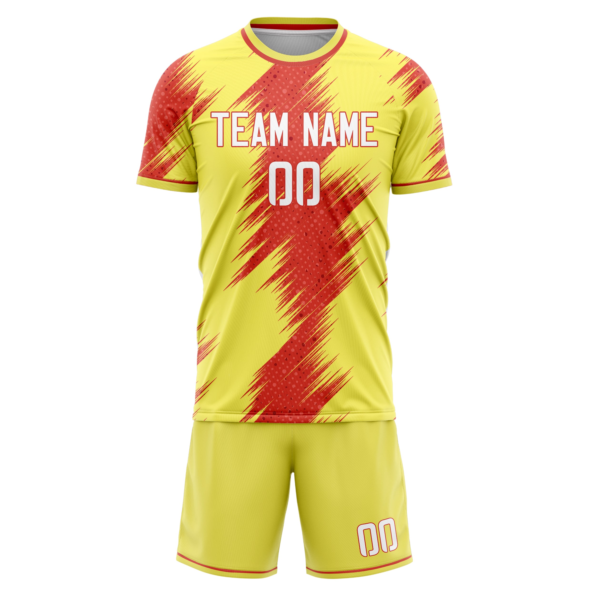 Custom Yellow Red GeometricalPattern Soccer Jersey
