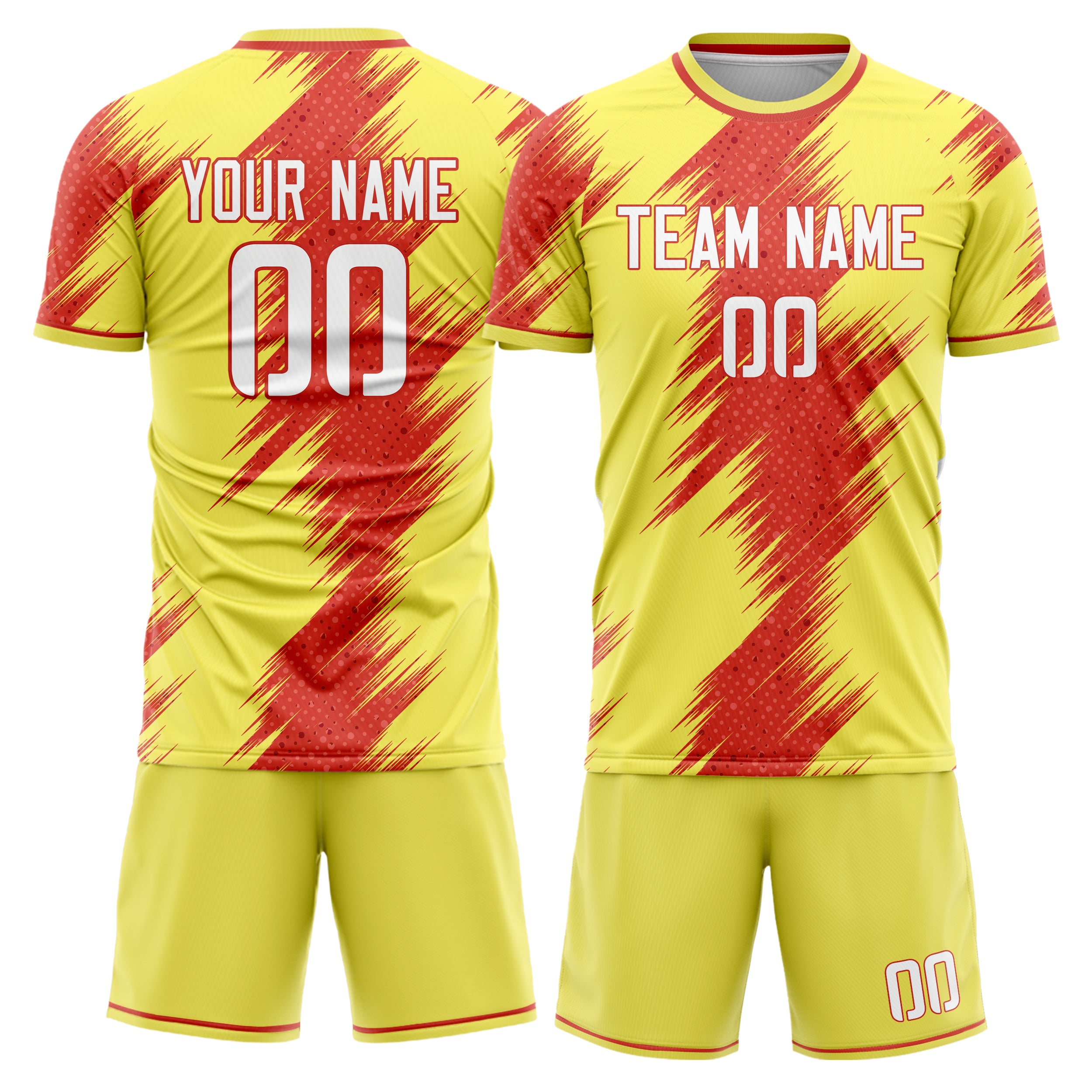 Custom Yellow Red GeometricalPattern Soccer Jersey