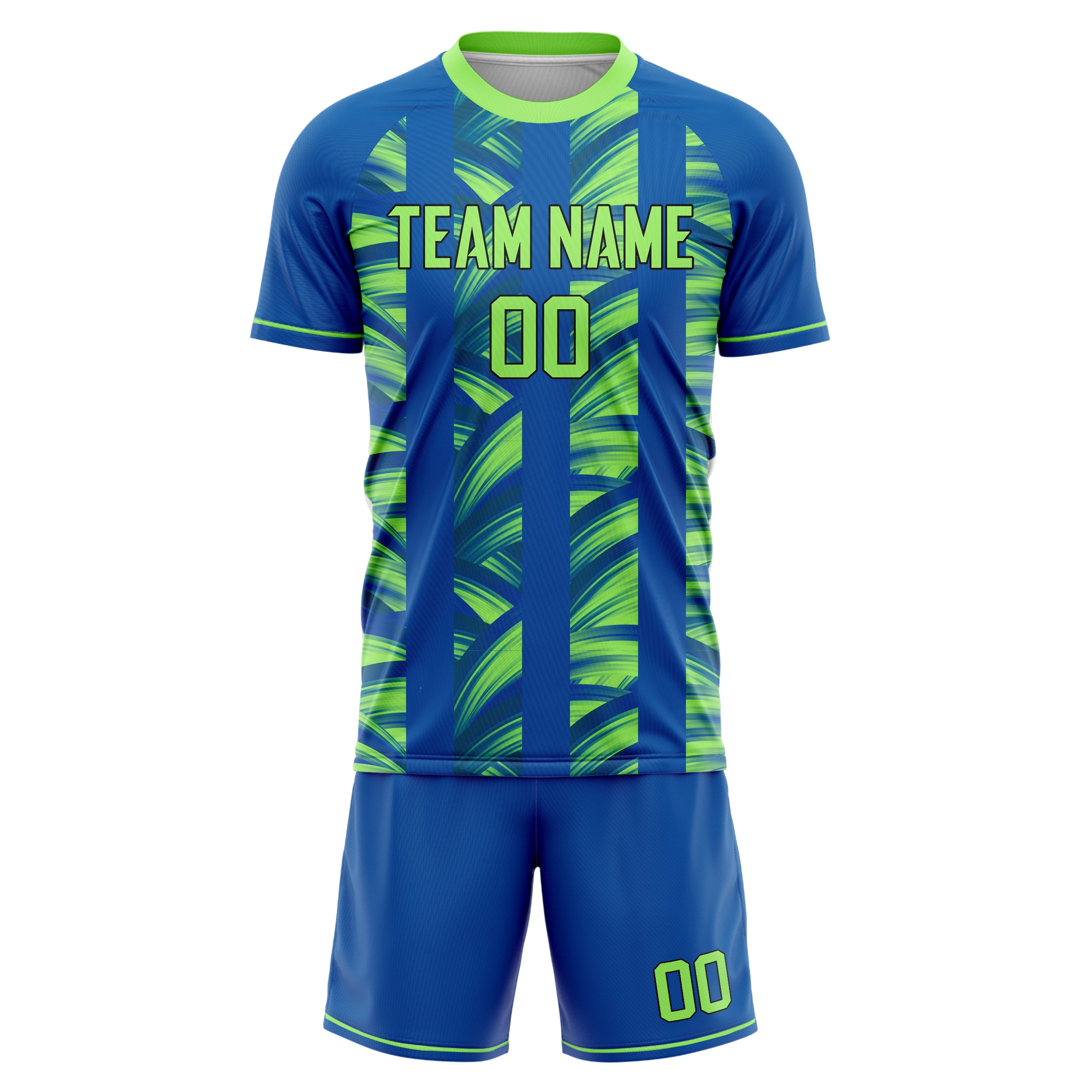 Custom Royal Neon Green GeometricalPattern Soccer Jersey
