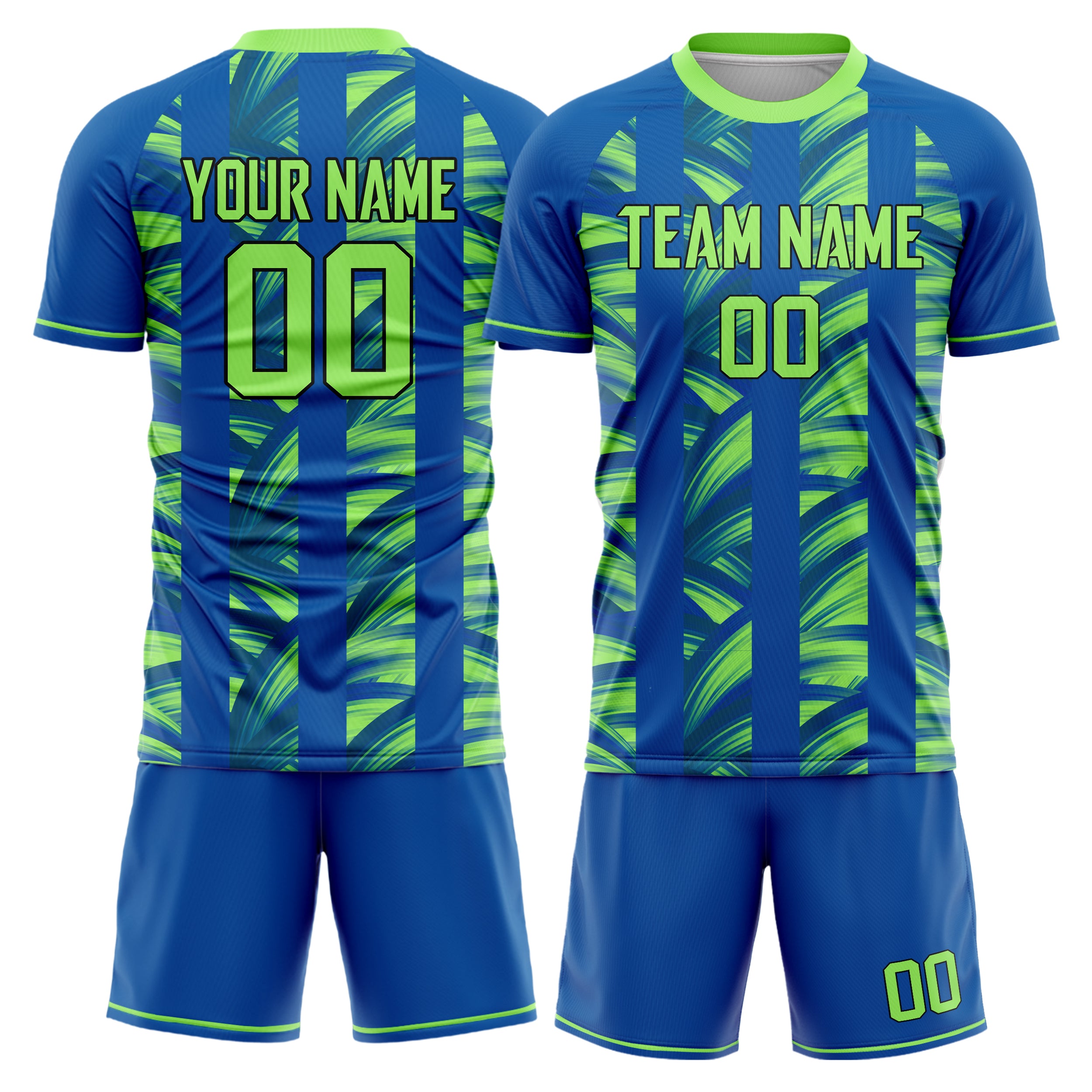 Custom Royal Neon Green GeometricalPattern Soccer Jersey