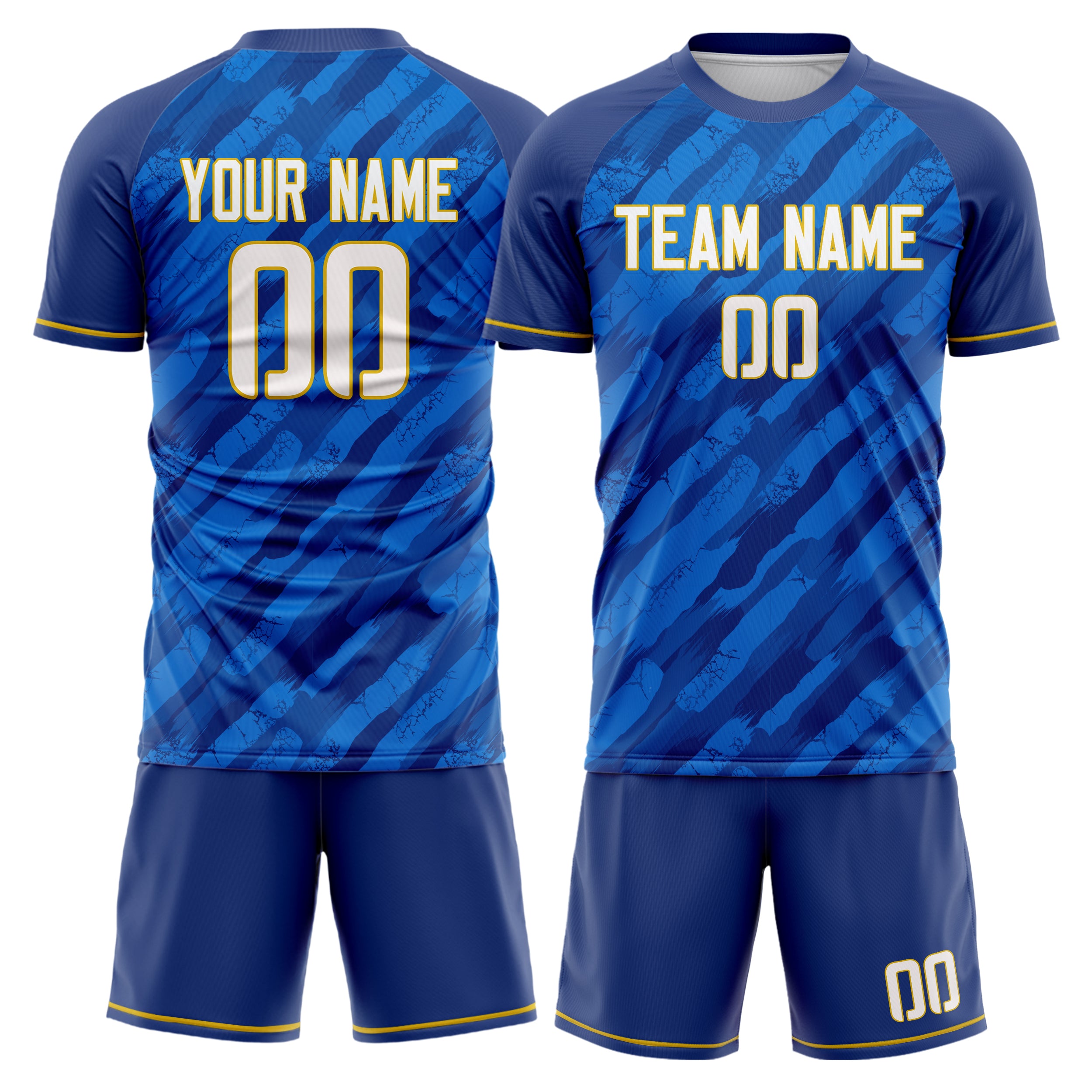 Custom Royal White GeometricalPattern Soccer Jersey