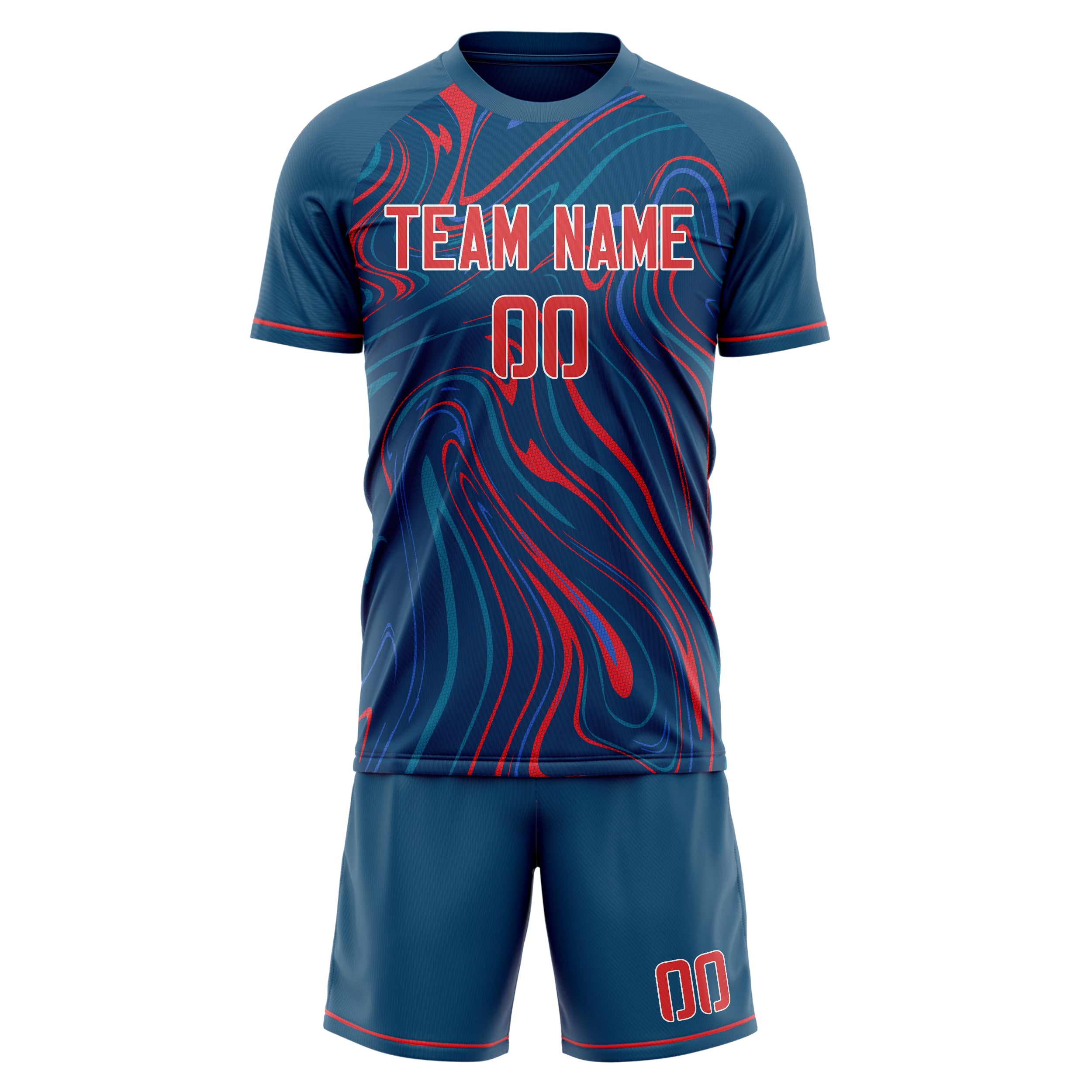 Custom Navy Red GeometricalPattern Soccer Jersey