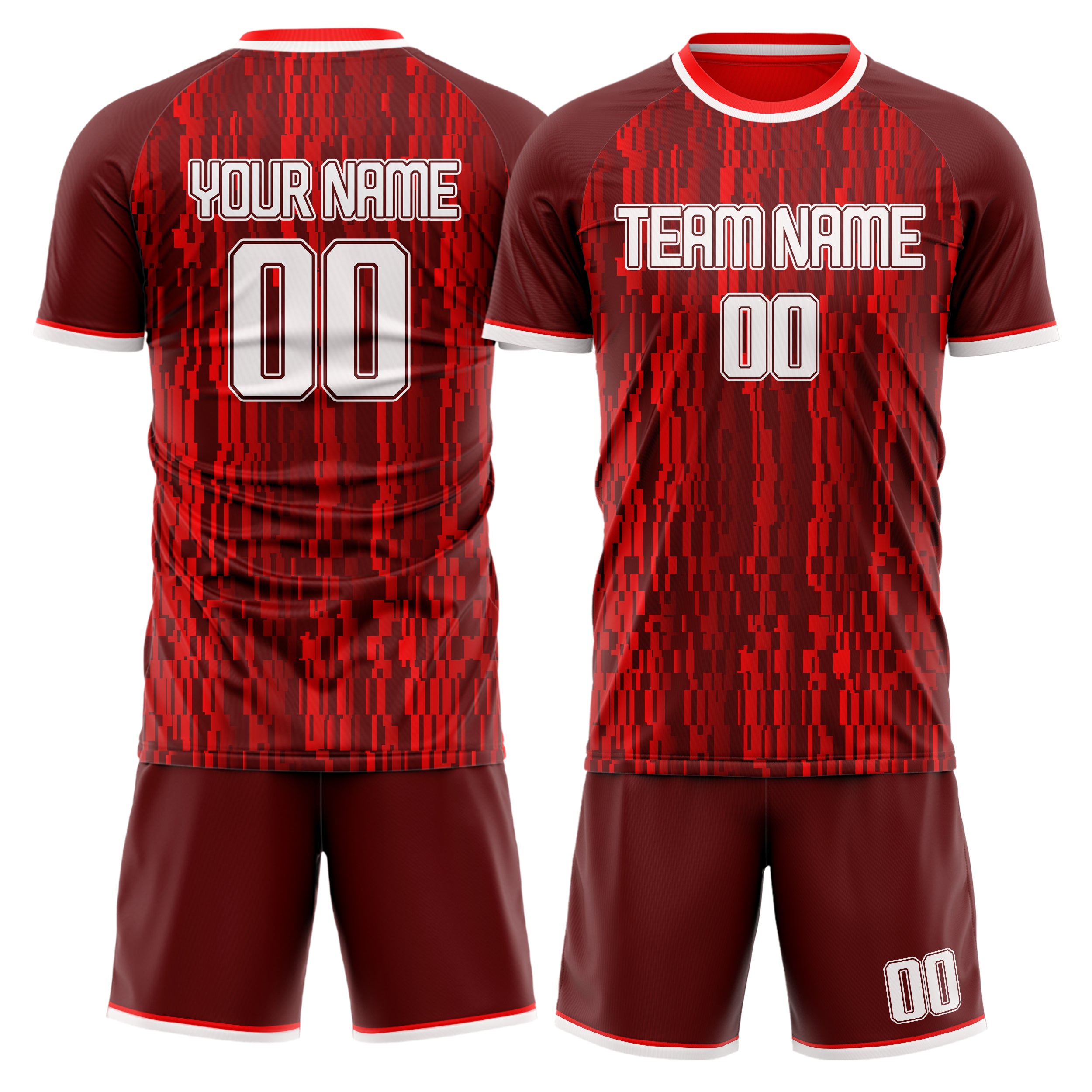 Custom Red White GeometricalPattern Soccer Jersey