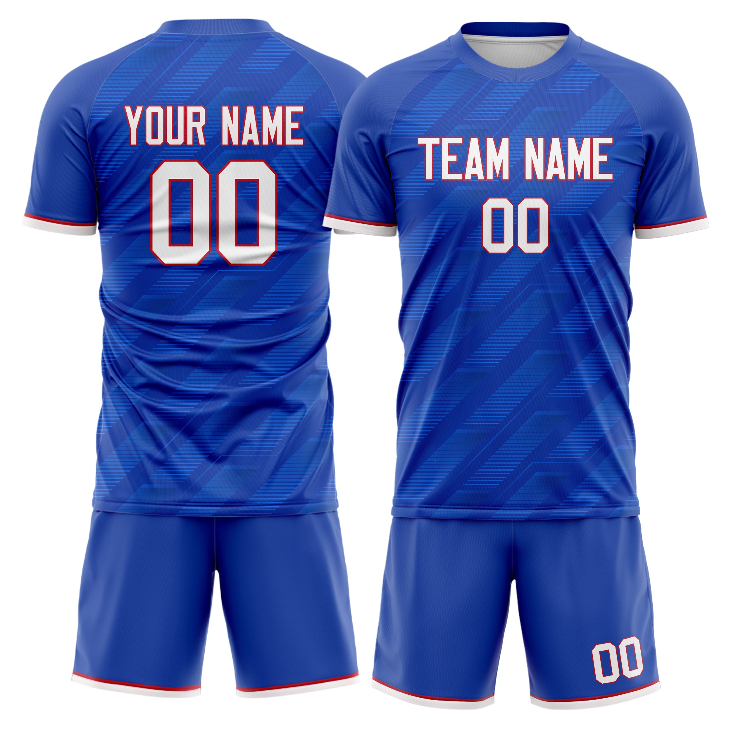 Custom Royal White GeometricalPattern Soccer Jersey