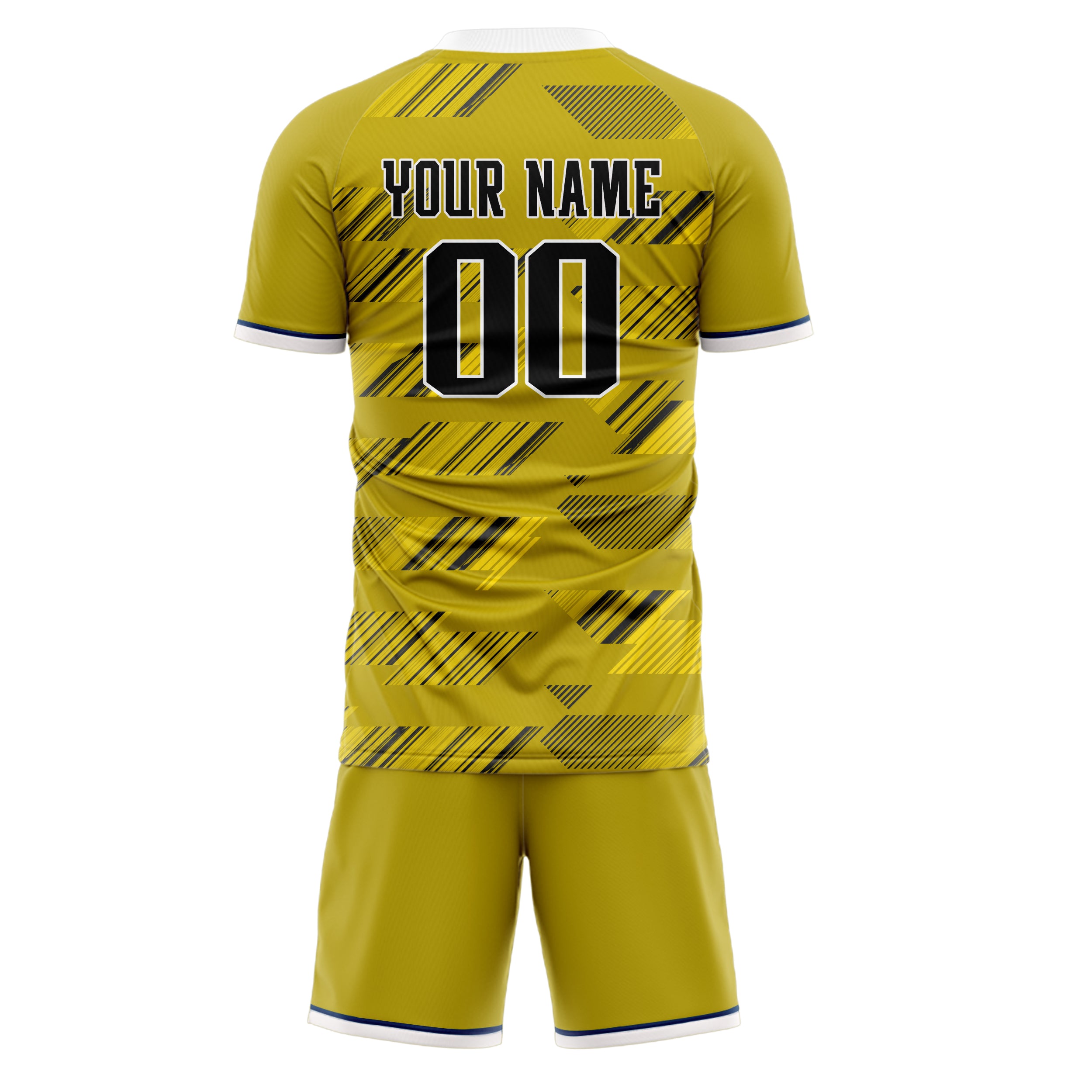 Custom Old Gold Black GeometricalPattern Soccer Jersey
