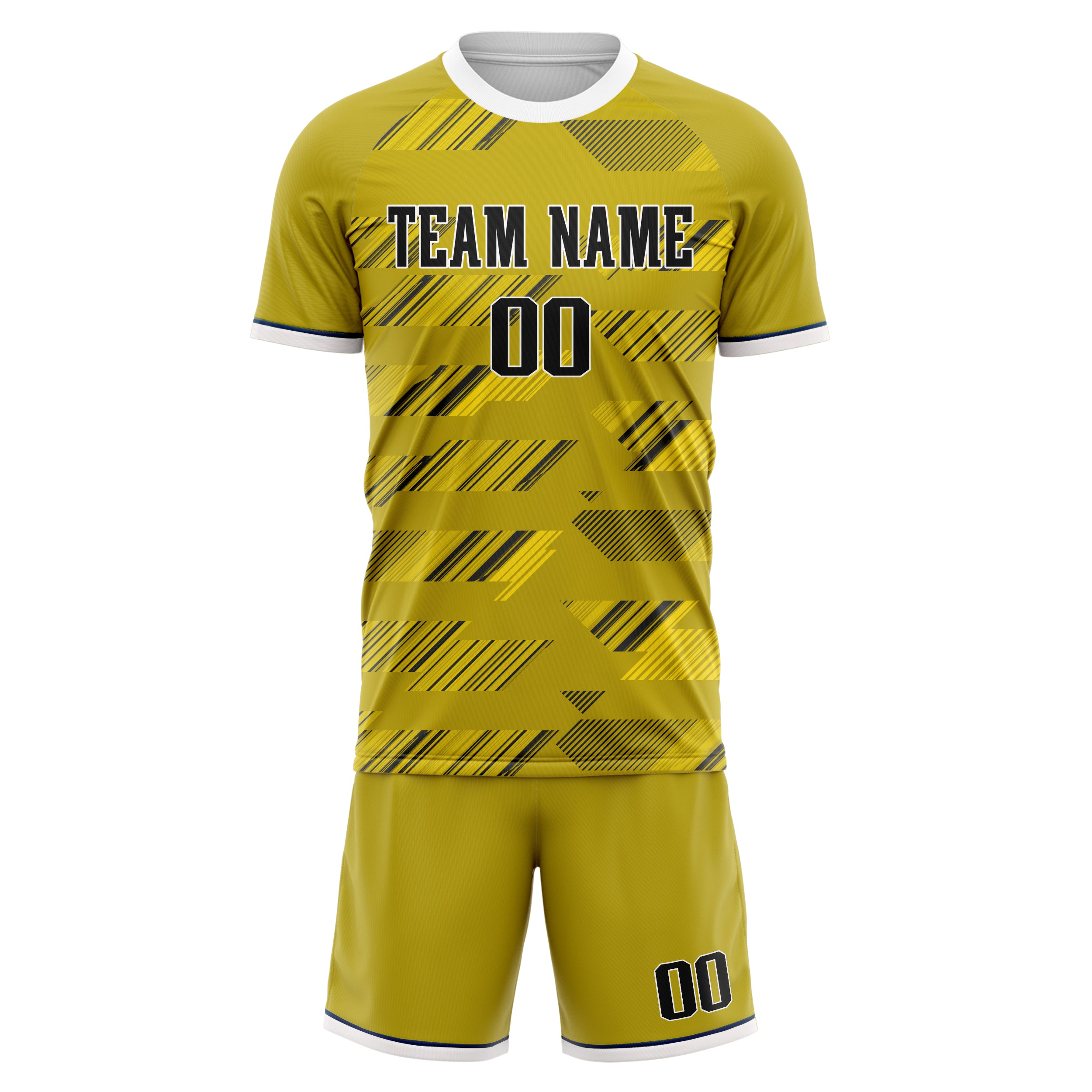 Custom Old Gold Black GeometricalPattern Soccer Jersey