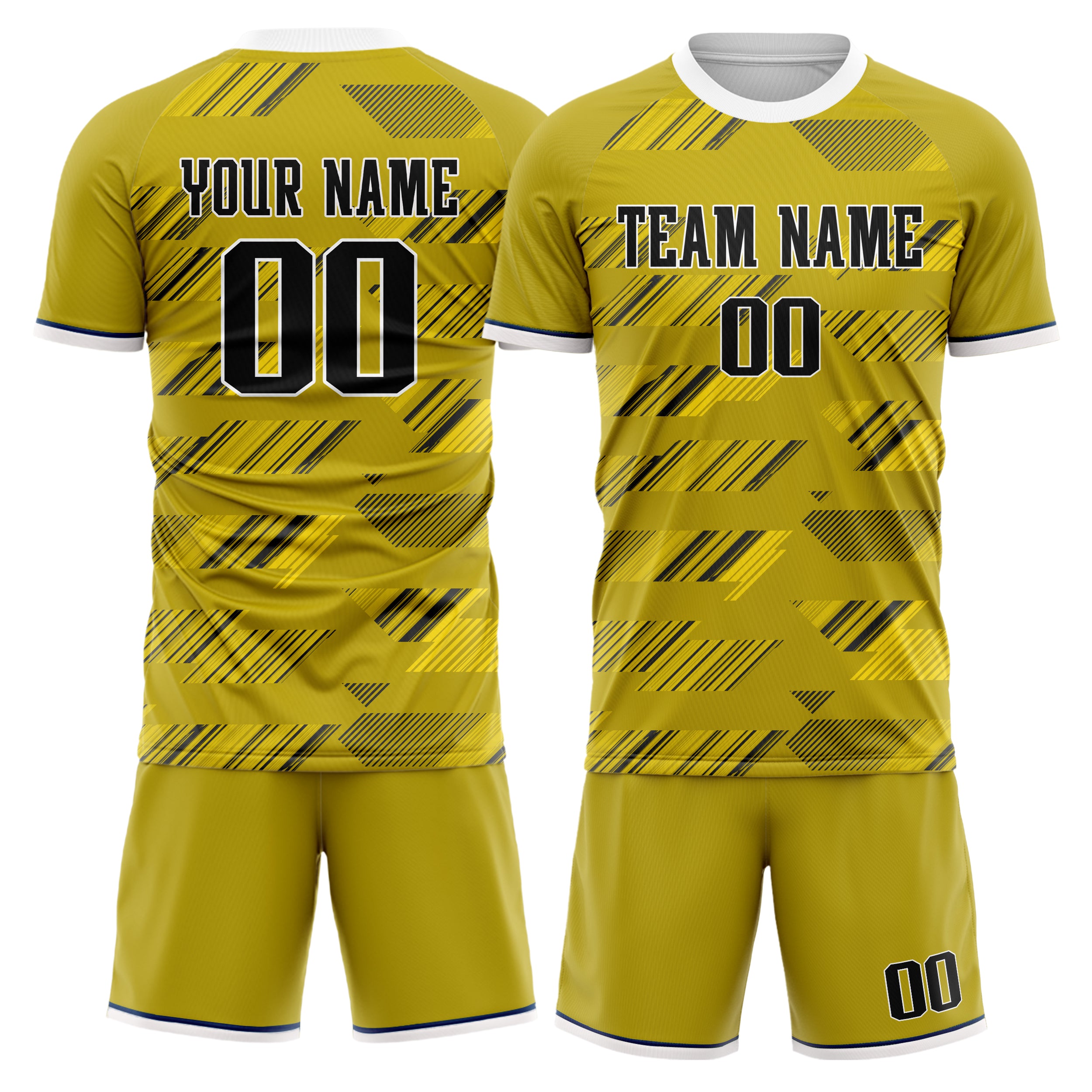 Custom Old Gold Black GeometricalPattern Soccer Jersey