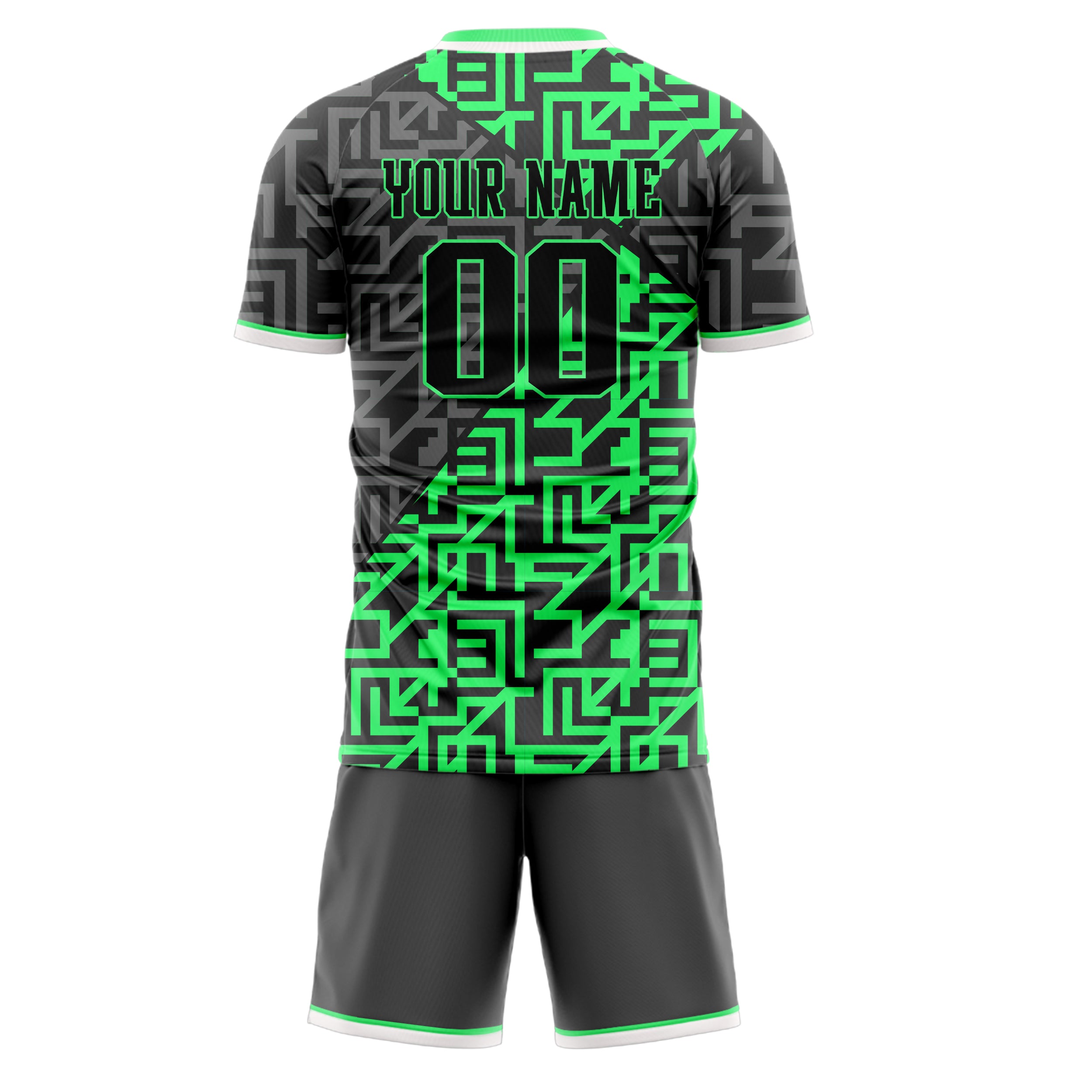 Custom Neon Green Gray GeometricalPattern Soccer Jersey